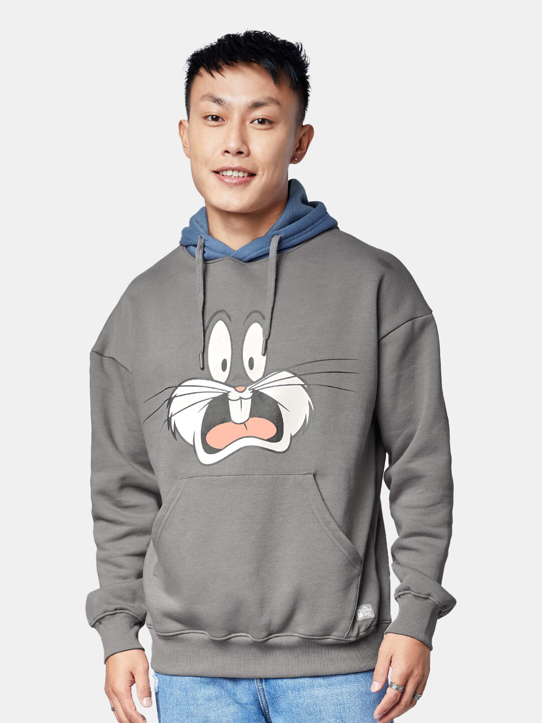 

The Souled Store Graphic Printed Hooded Pullover Oversized Sweatshirt, Grey