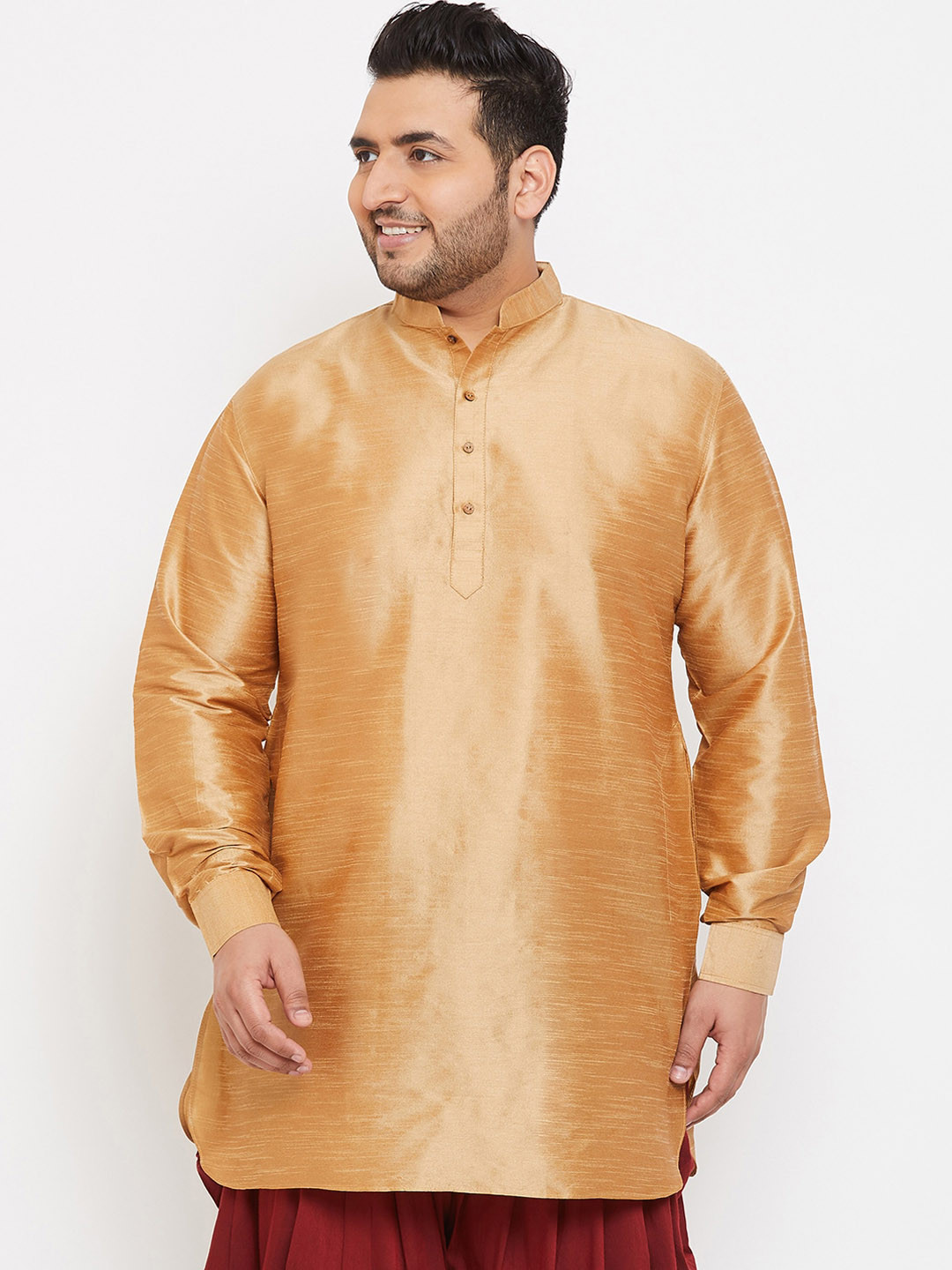

VASTRAMAY Mandarin Collar Silk Kurta, Rose gold
