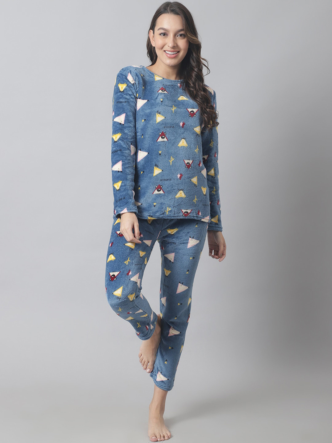 

TAG 7 Women Printed Fur Night suit, Blue