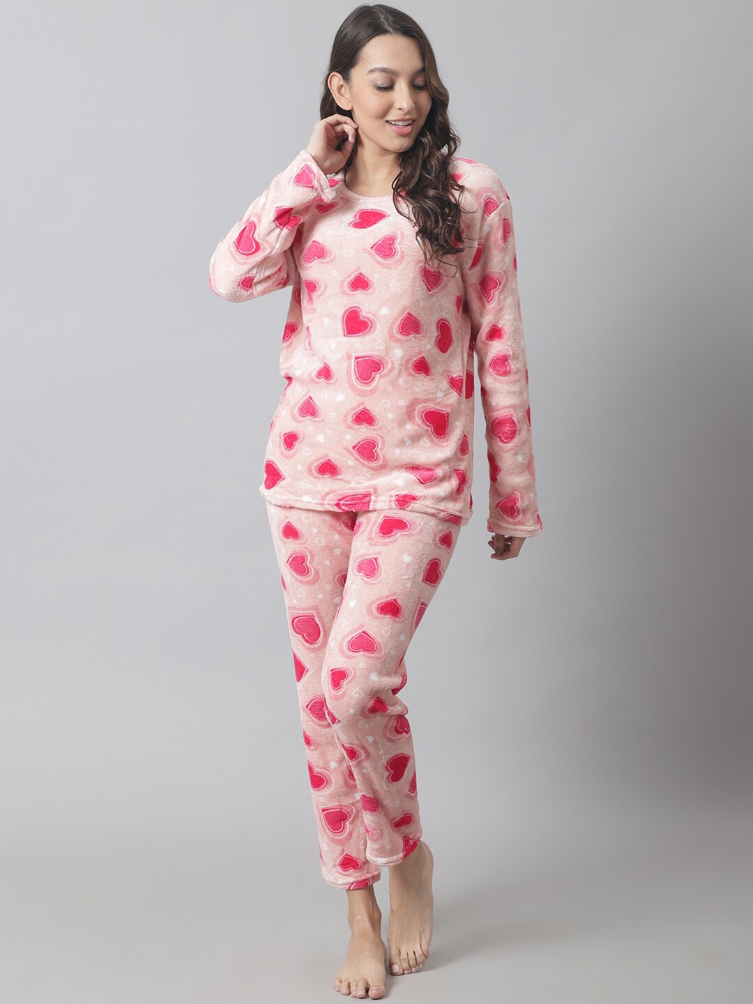 

TAG 7 Women Beige & Red Printed Night suit
