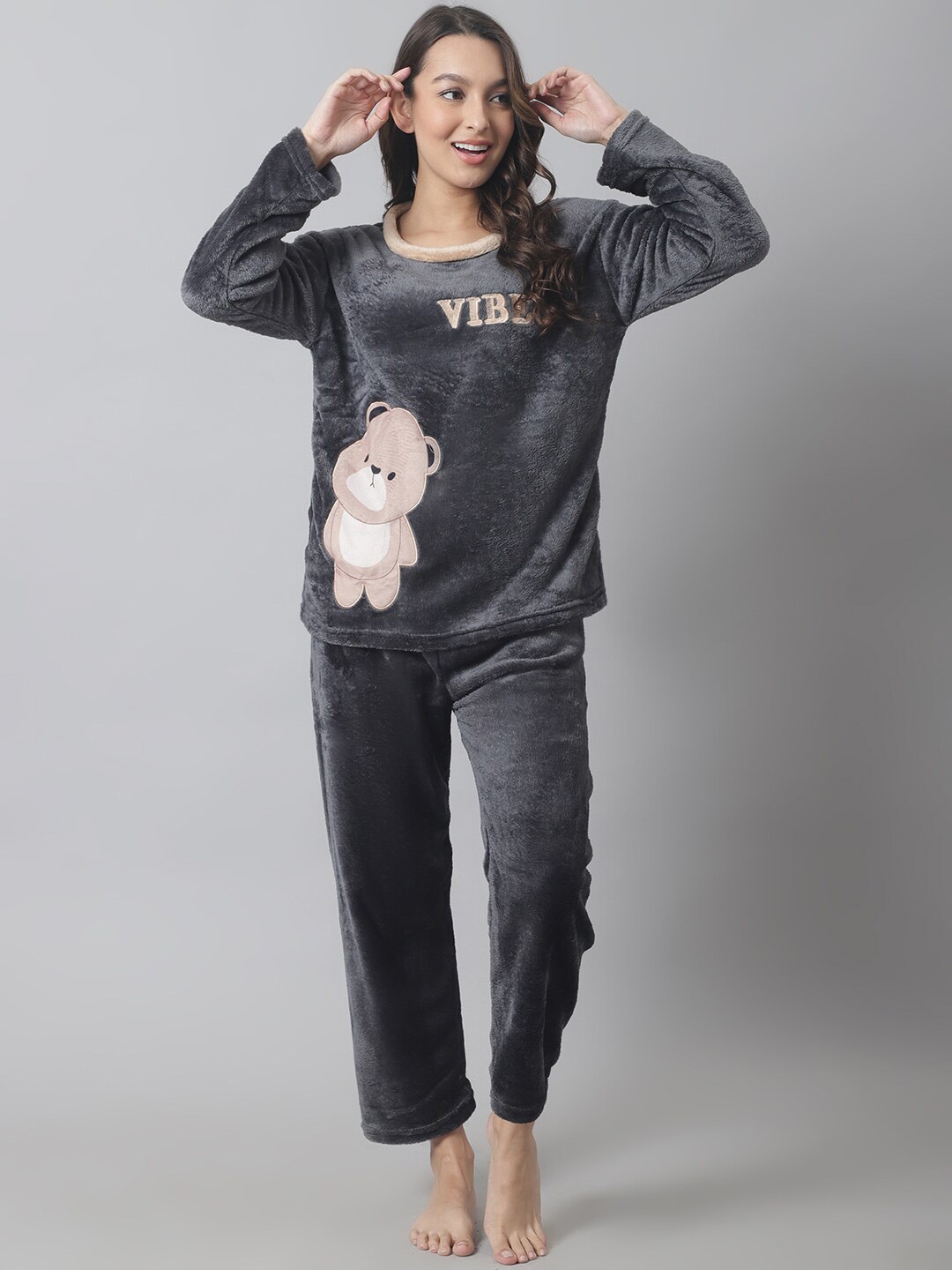 

TAG 7 Women Printed Night suit, Grey