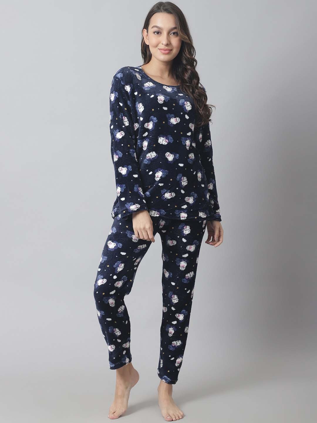 

TAG 7 Women Printed Night suit, Navy blue