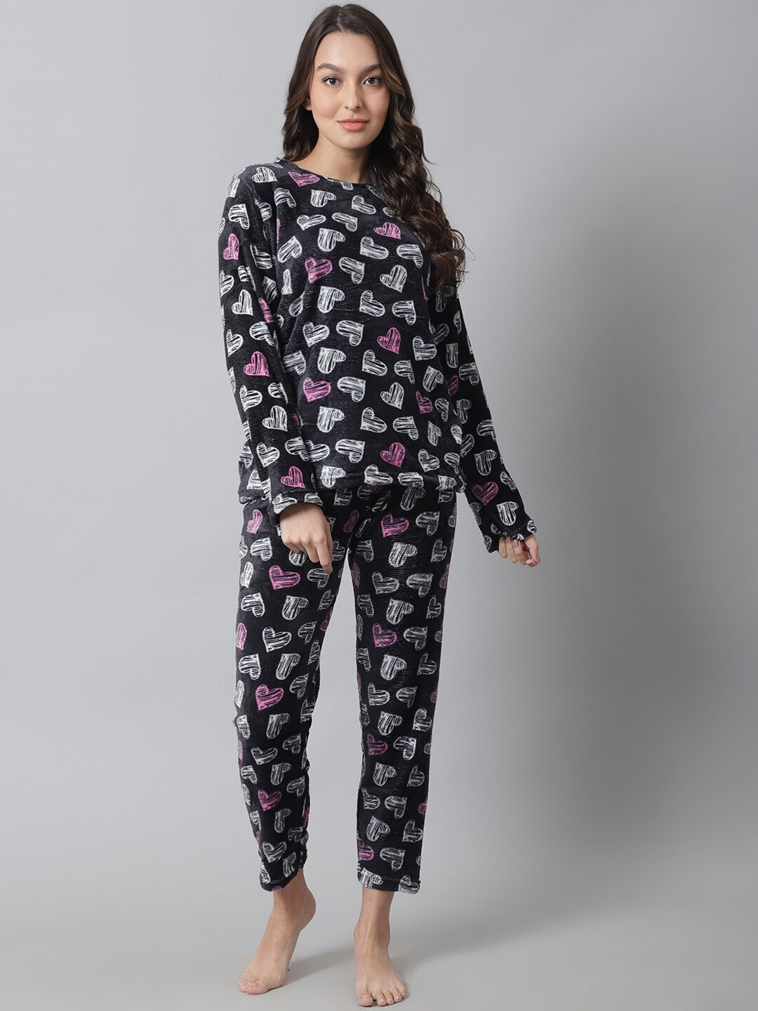 

TAG 7 Women Printed Night suit NS122-XS, Black
