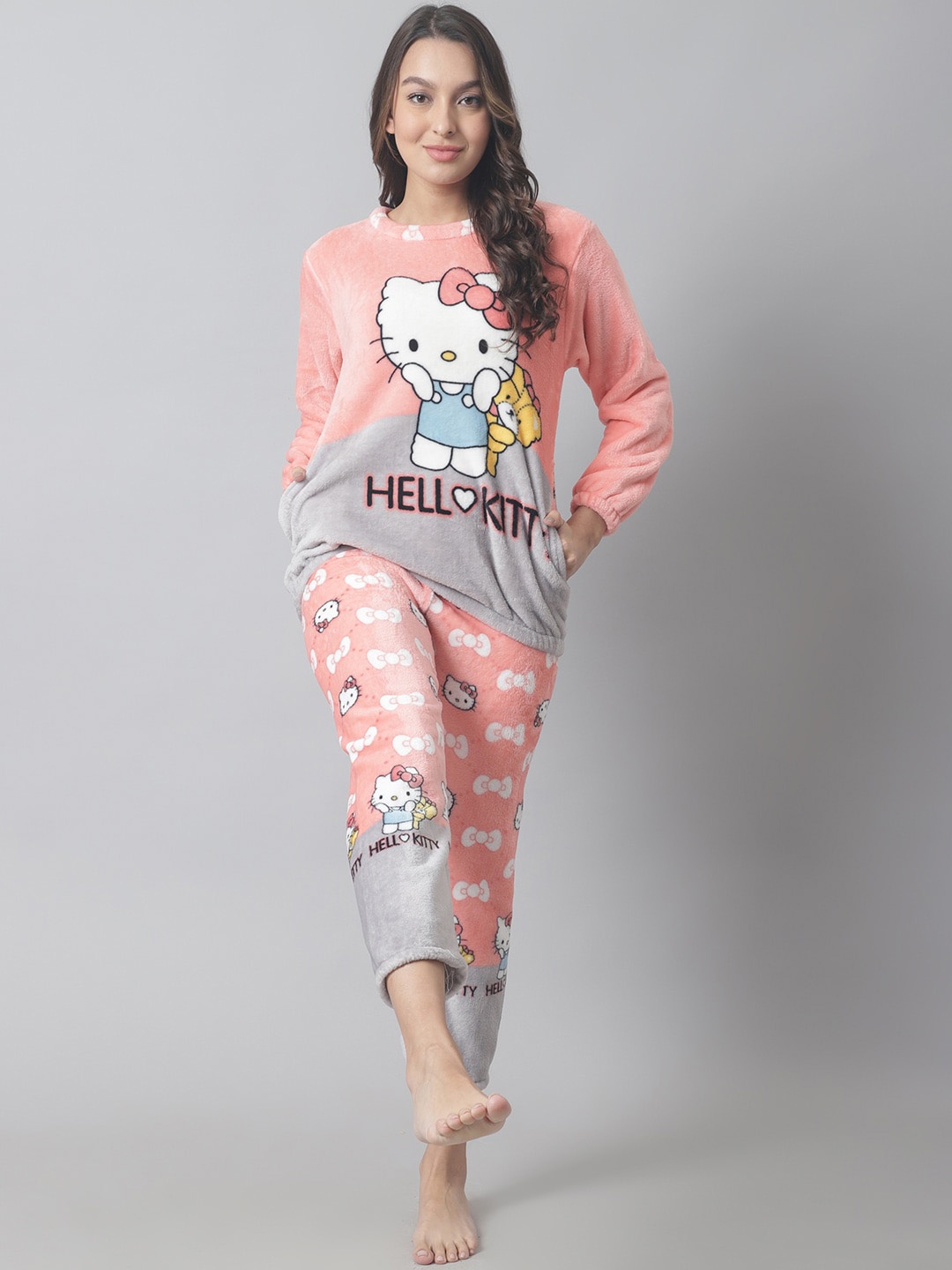 

TAG 7 Women Printed Fur Night suit NS118-XS, Peach
