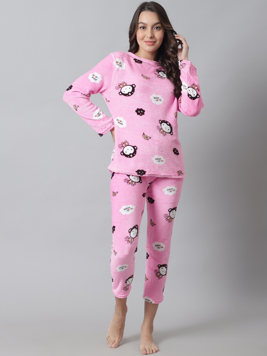 

TAG 7 Women Printed Fur Night suit NS124-XS, Pink