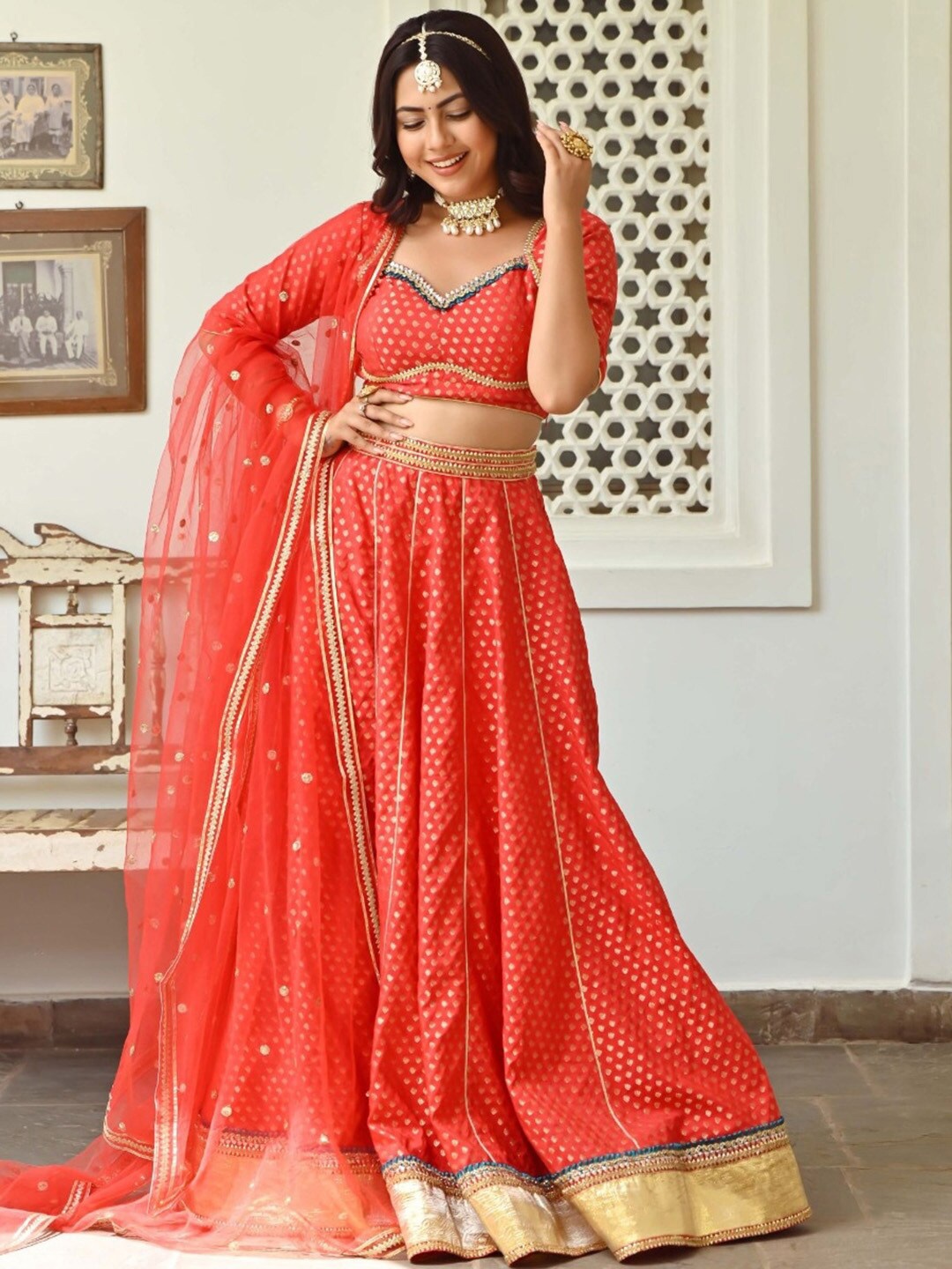 

Lavanya The Label Ready to Wear Lehenga & Blouse With Dupatta, Red