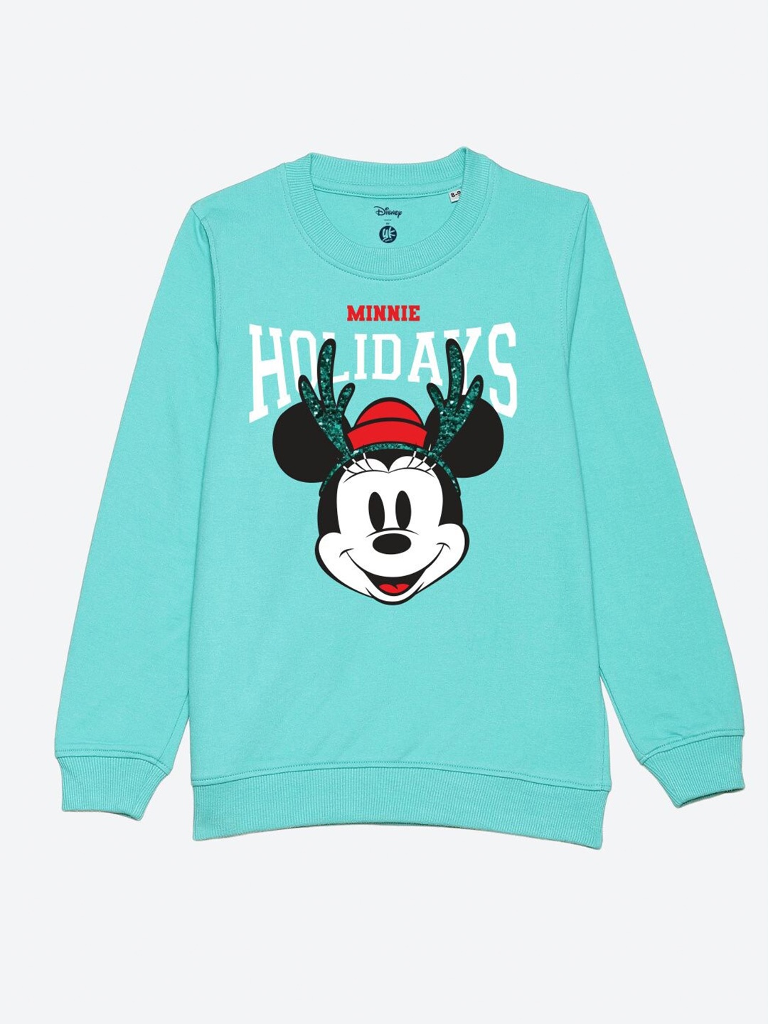 

YK Disney Girls Green Cotton Christmas Minnie Printed Sweatshirt