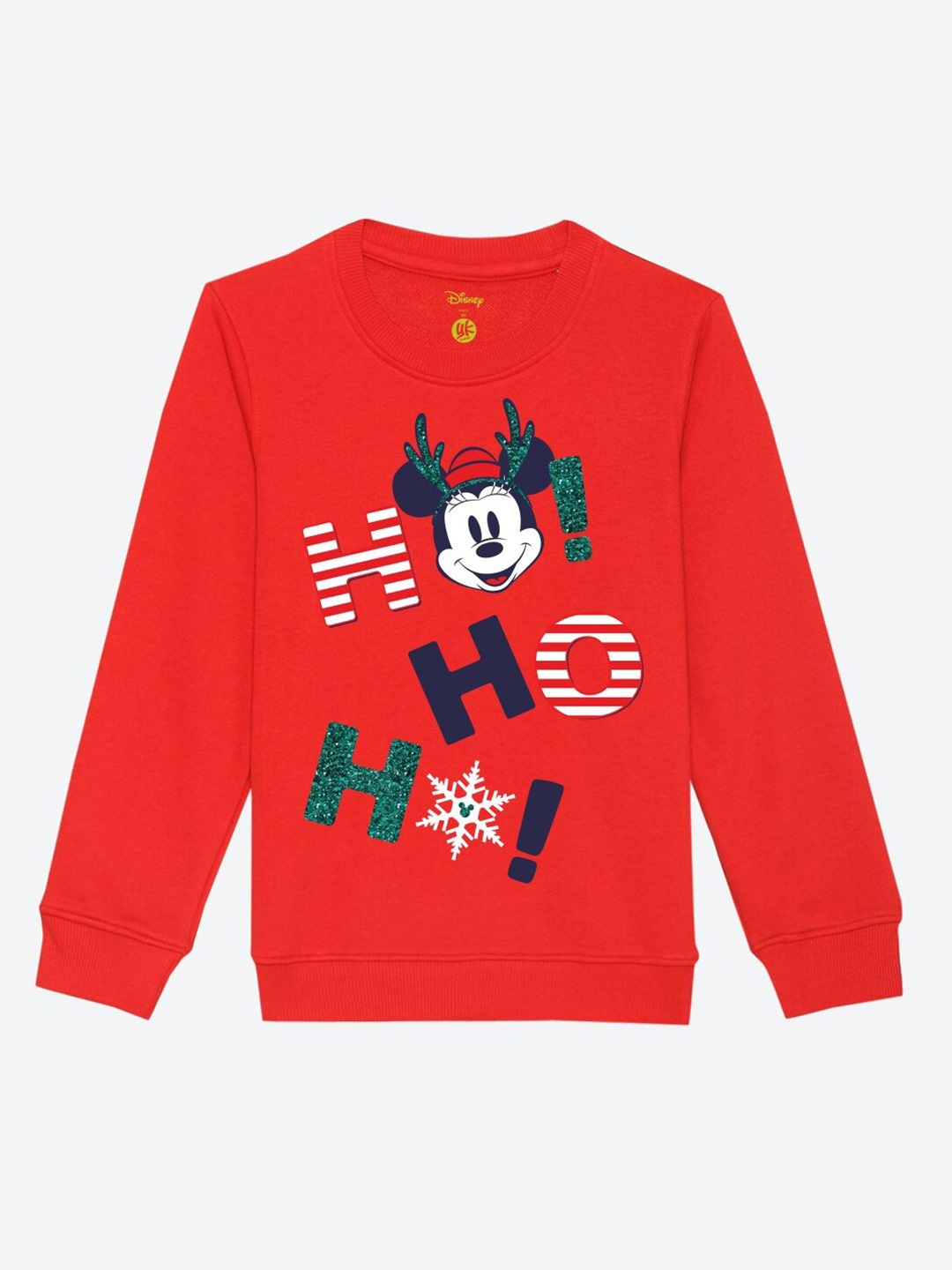 

YK Disney Girls Red Cotton Christmas Minnie Printed Glitter Effect Sweatshirt