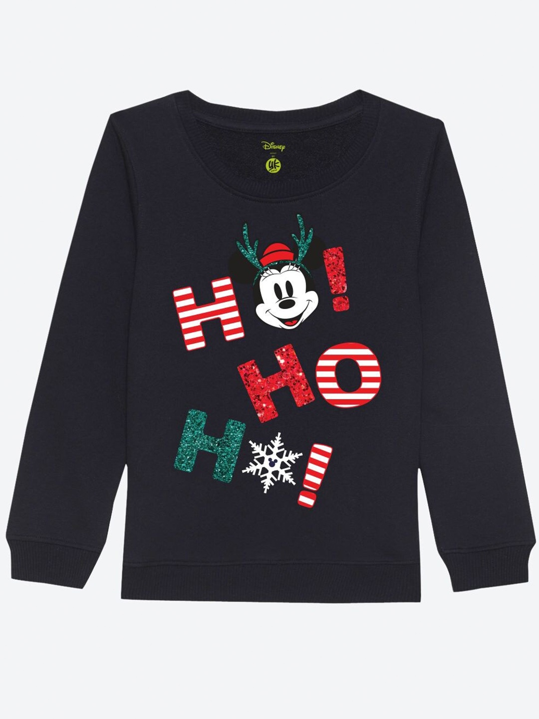 

YK Disney Girls Black Cotton Christmas Minnie Glitter Effect Printed Sweatshirt