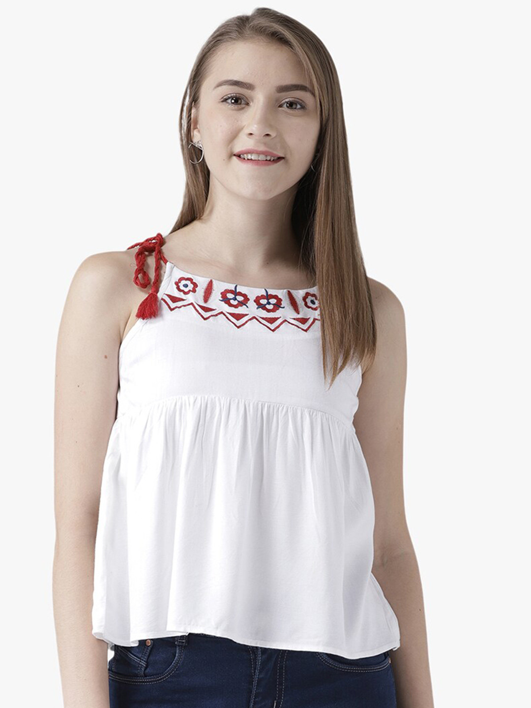 

DODO & MOA Embroidered Bohemian Peplum Top, White