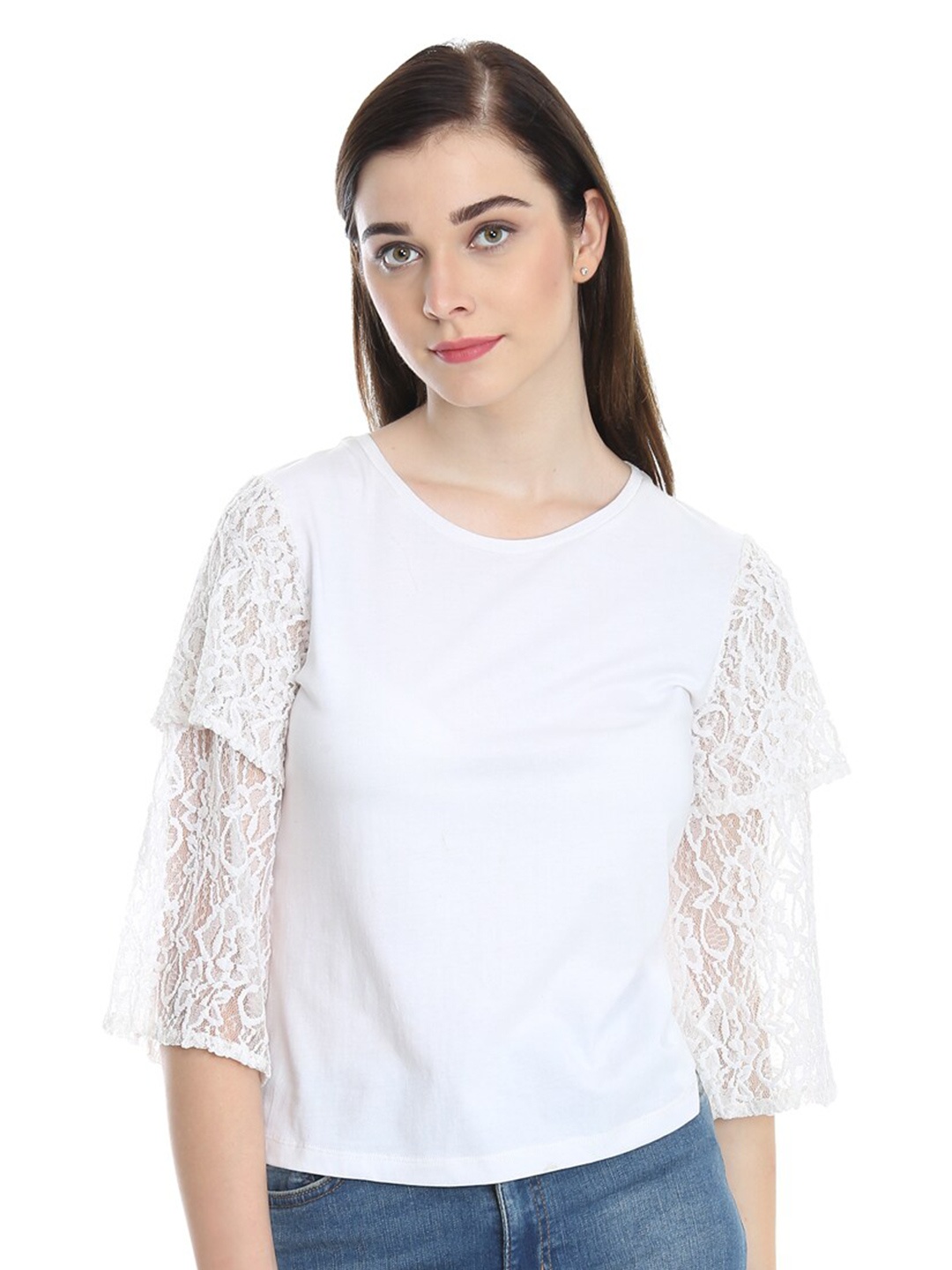 

DODO & MOA Round Neck Georgette Top, White