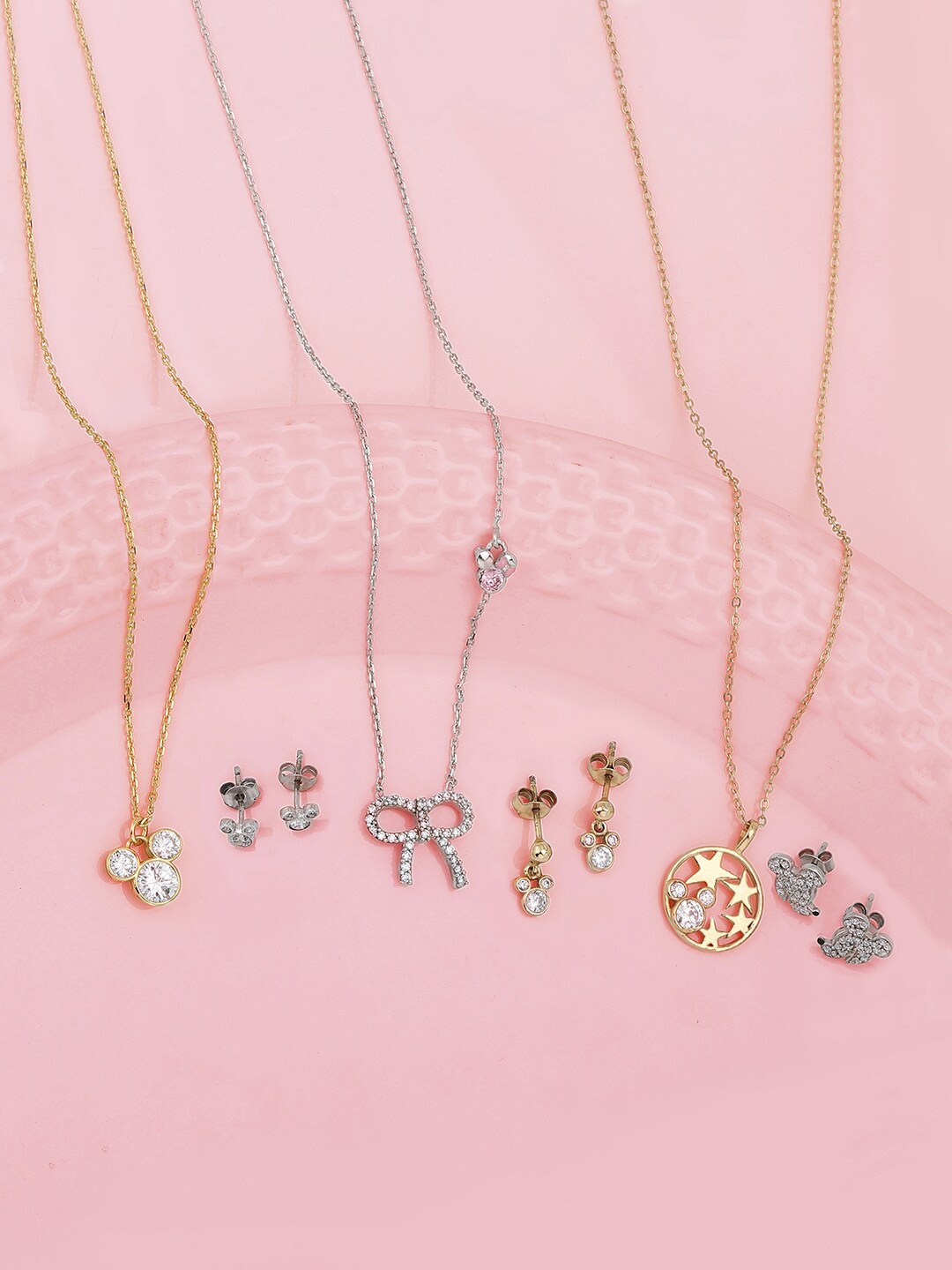 

Carlton London Girls Set Of 3 Gold-Plated & Silver-Plated Mickey Mouse Jewellery Set