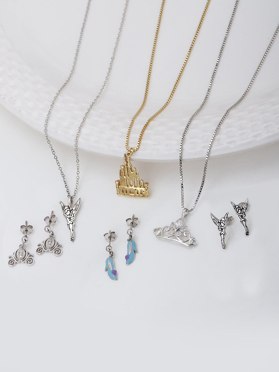 

Carlton London Girls Set Of 3 CZ Stones Studded Jewellery Set, Silver