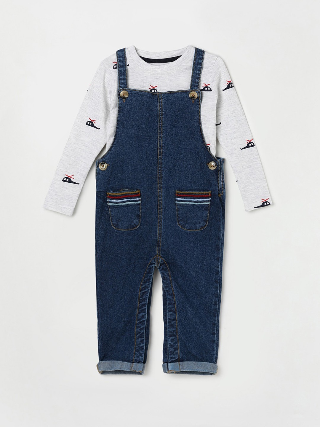 

Juniors by Lifestyle Infant Boys Embroidered Cotton Dungarees With T-Shirt, Blue