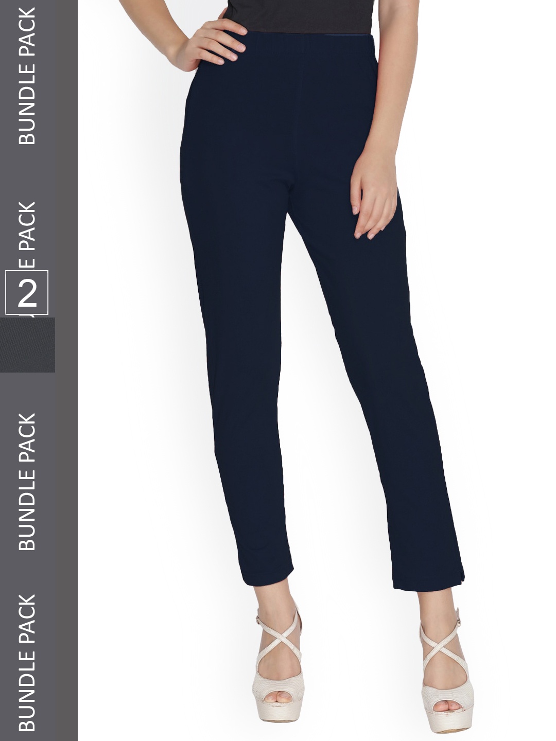 

LYRA Women Pack Of 2 Smart Cotton Regular Trousers, Black