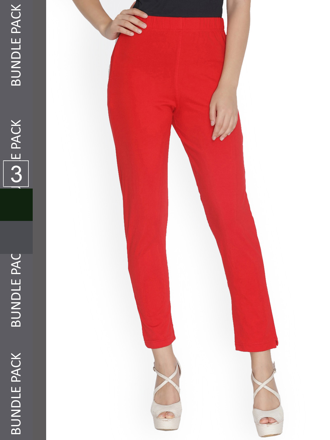 

LYRA Women Pack Of 3 Smart Cotton Regular Trousers, Red