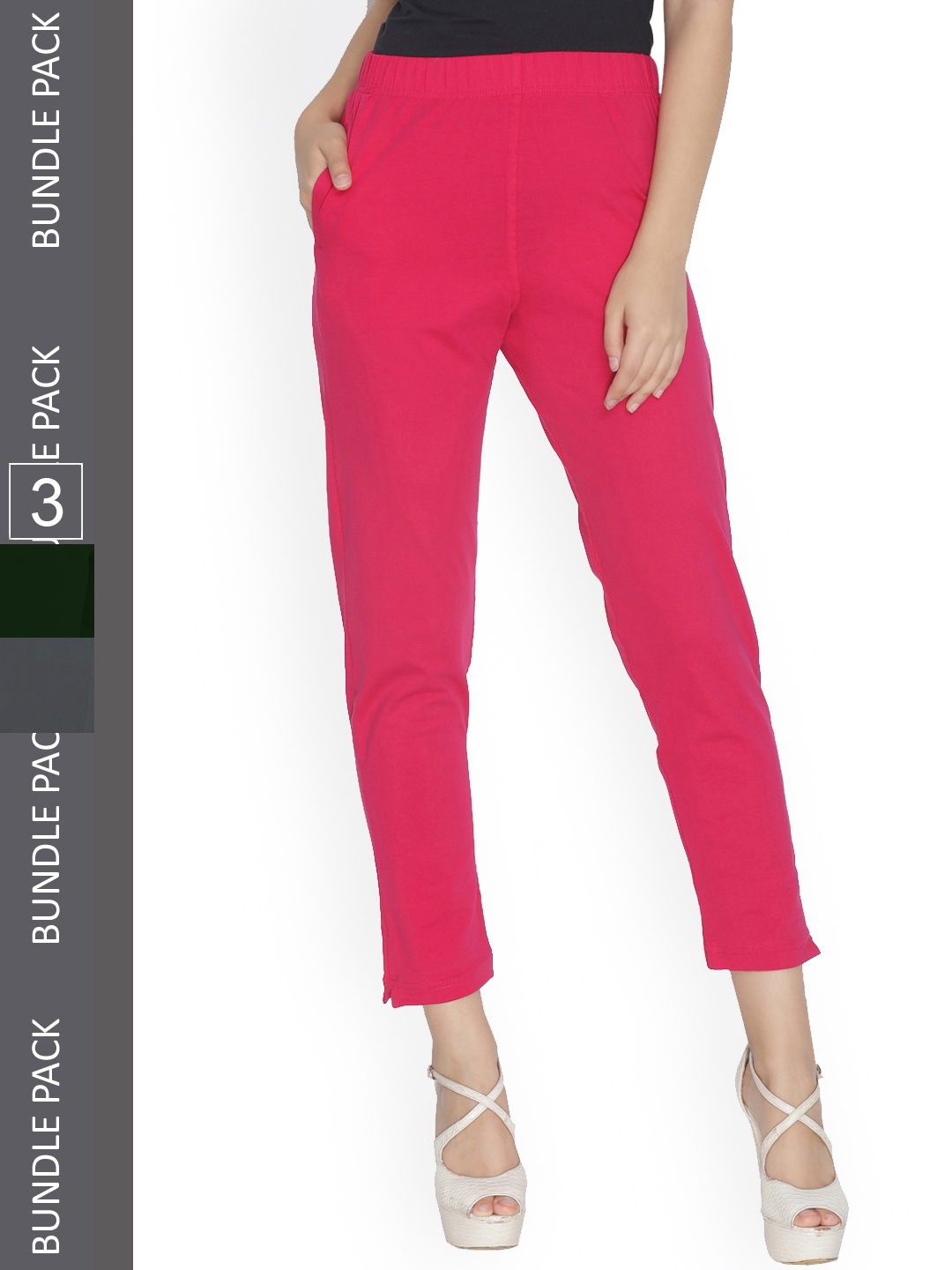 

LYRA Women Pack Of 3 Smart Regular Cotton Trousers, Pink