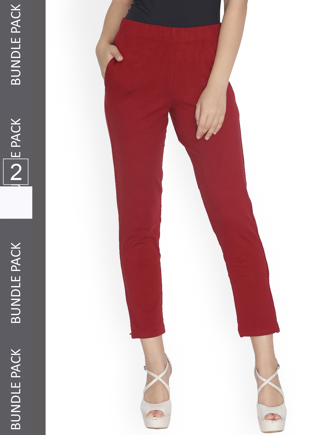 

LYRA Women Pack Of 2 Smart Cotton Regular Trousers, Maroon