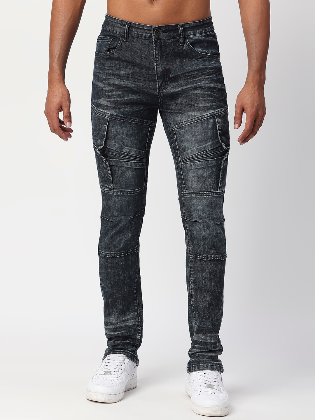 

WAIMEA Men Skinny Fit Heavy Fade Stretchable Jeans, Black