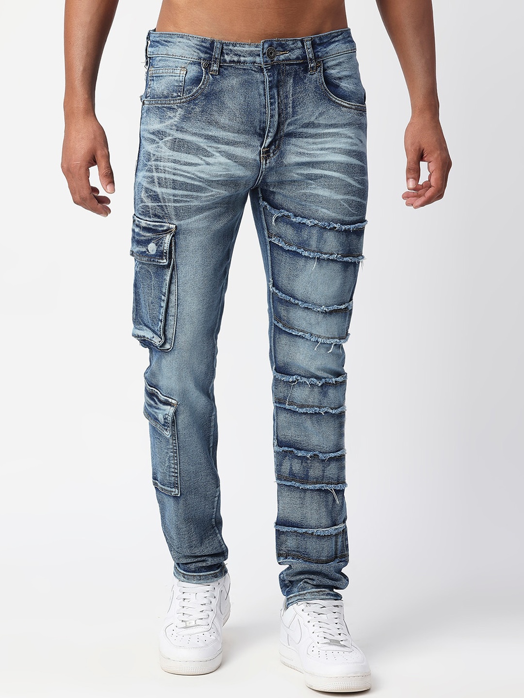 

WAIMEA Men Skinny Fit Highly Distressed Heavy Fade Stretchable Jeans, Blue