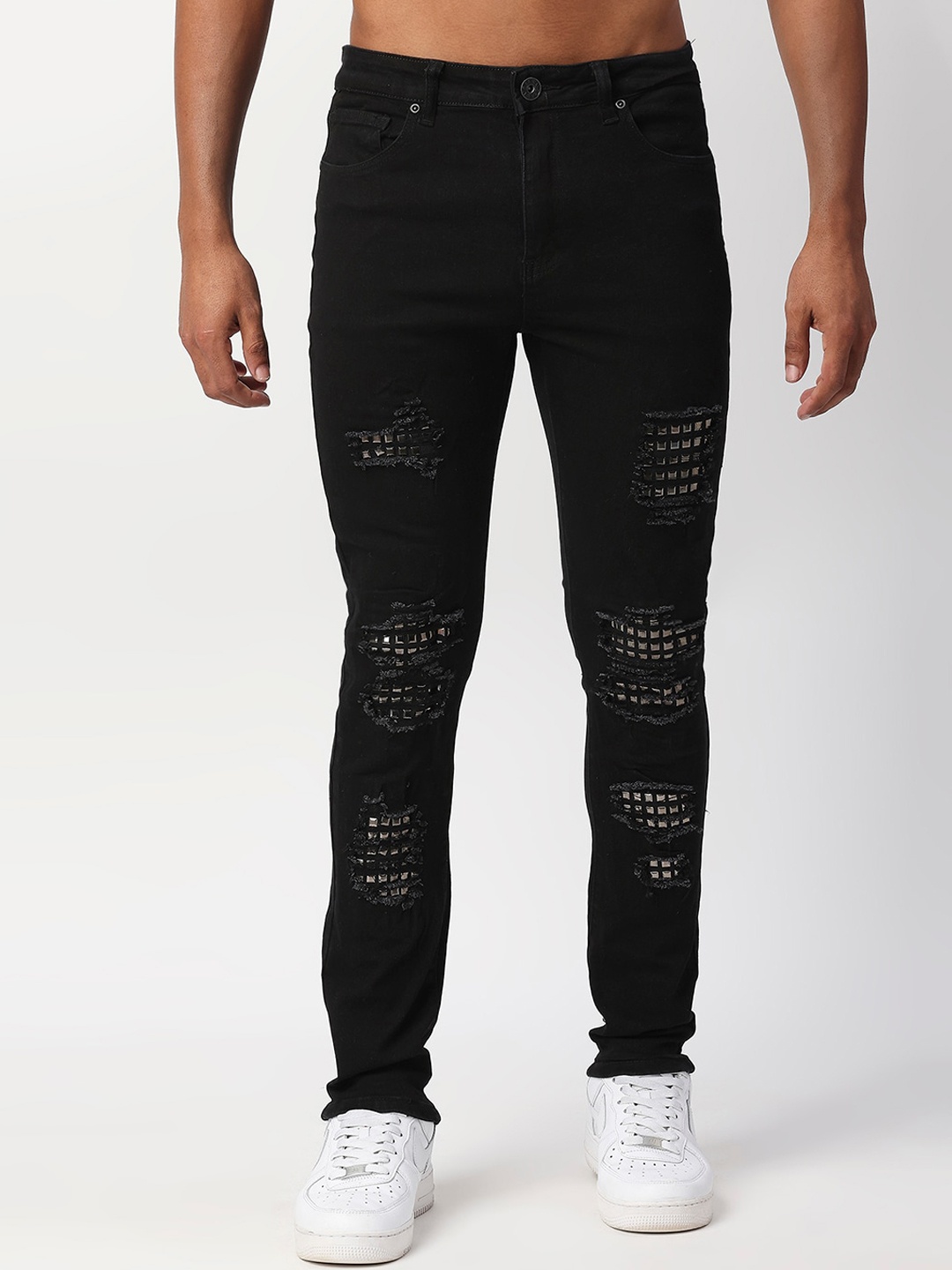 

WAIMEA Men Skinny Fit Ripped Jeans, Black