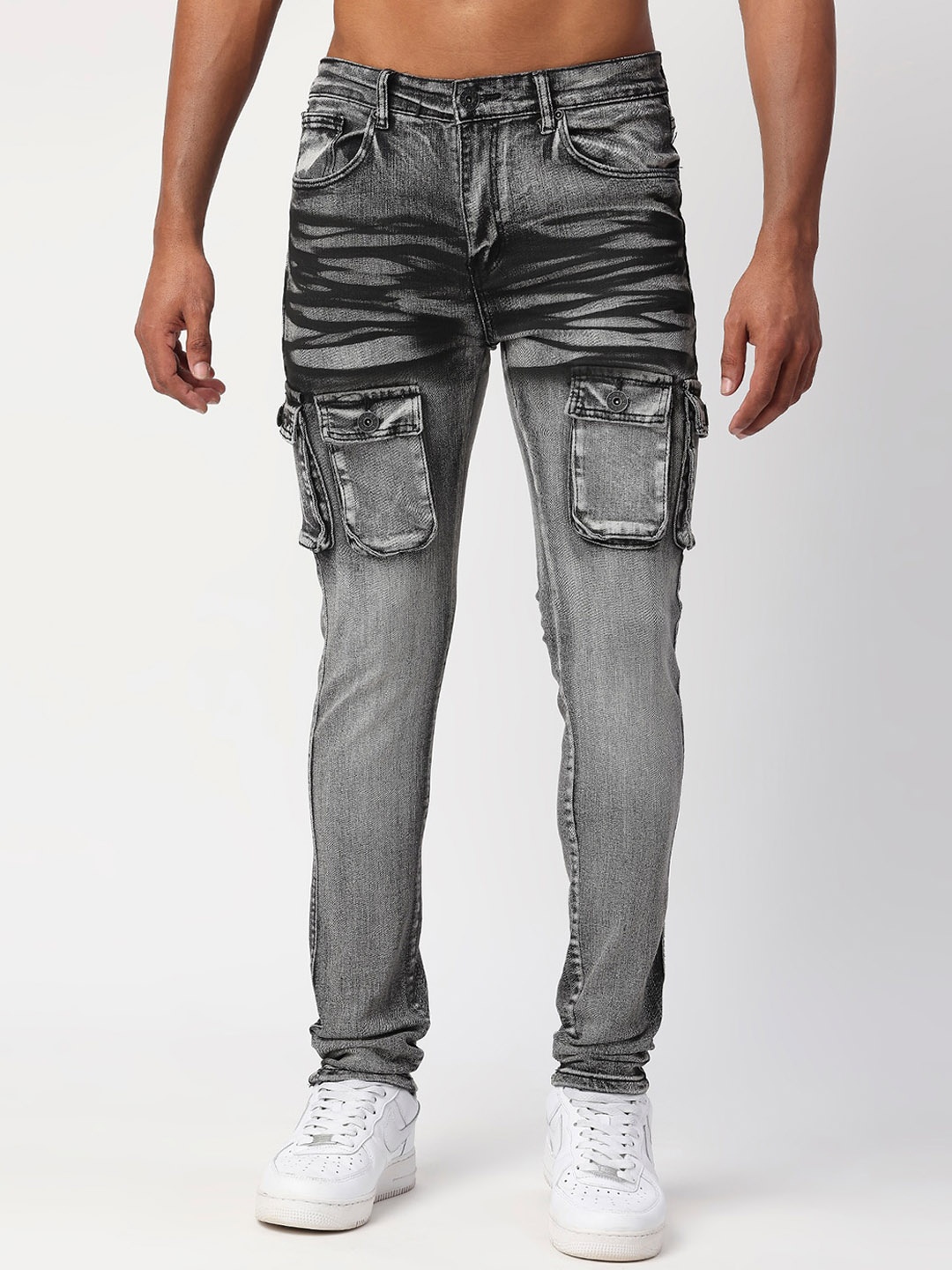 

WAIMEA Men Skinny Fit Heavy Fade Stretchable Jeans, Black