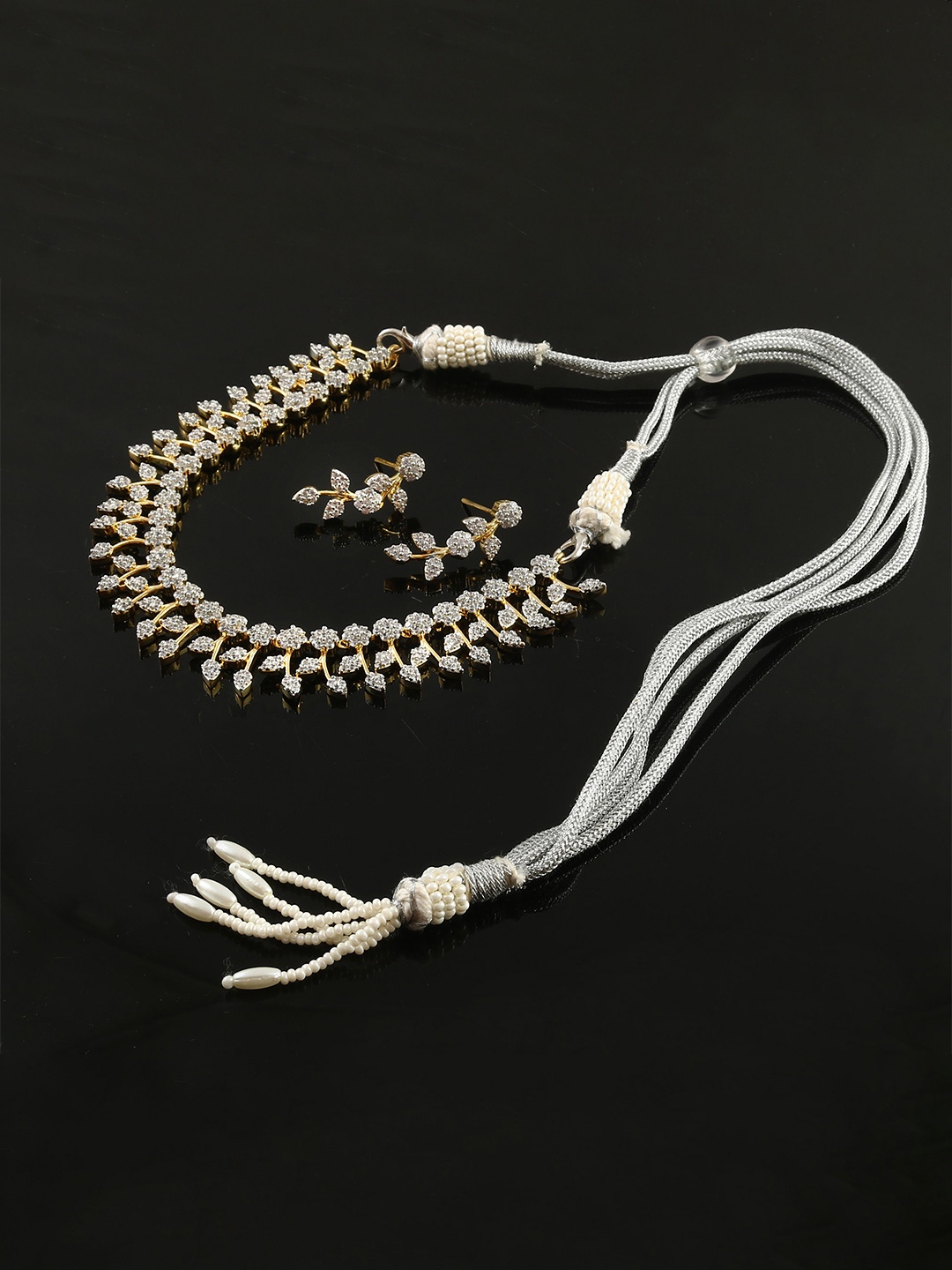 

Jewar Mandi Silver & Gold Two Tone Plated CZ-Studded Jewellery Set