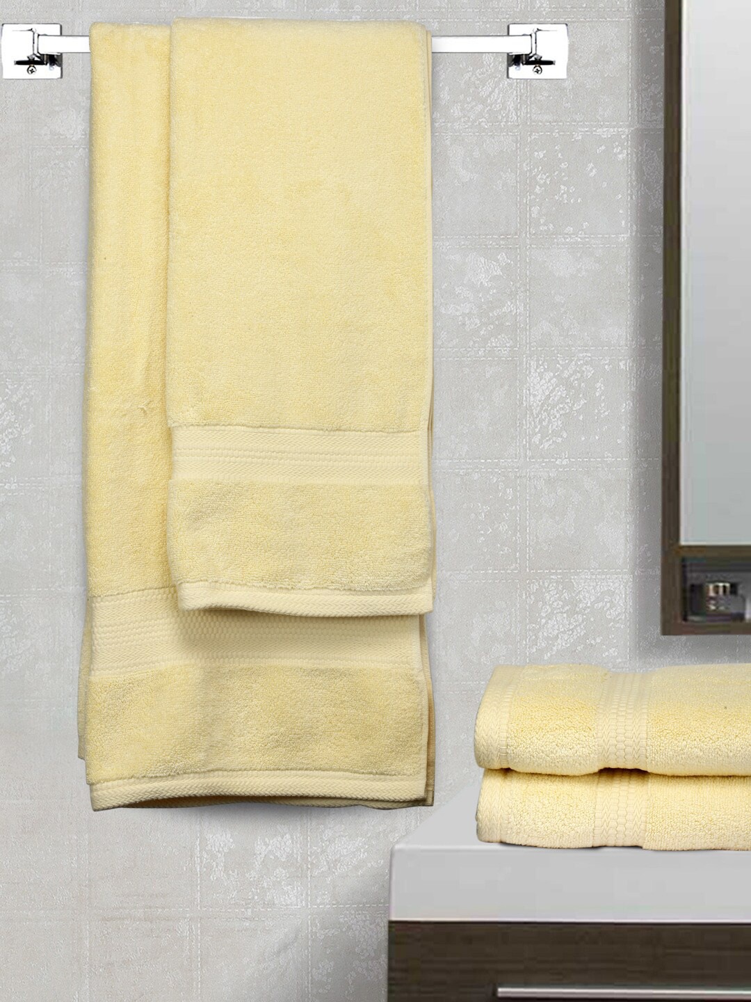 

BOMBAY DYEING Super Ultrx Zero Tuest Yellow Set of 4 650 GSM Soft Cotton Towel Set