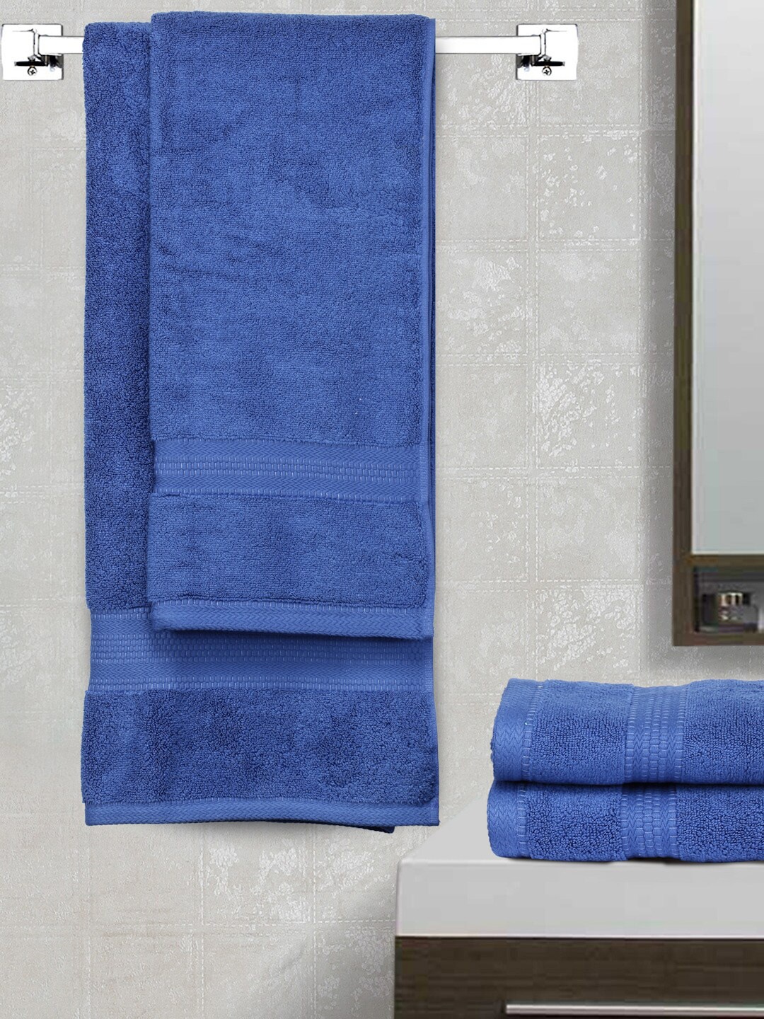 

BOMBAY DYEING Super Ultrx Zero Tuest Blue Set of 4 650 GSM Soft & Durable Cotton Towel Set