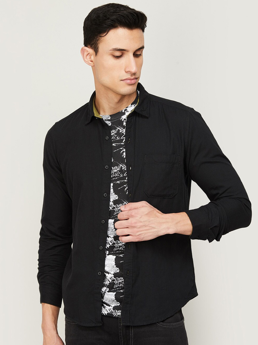 

Bossini Men Cotton Casual Shirt, Black