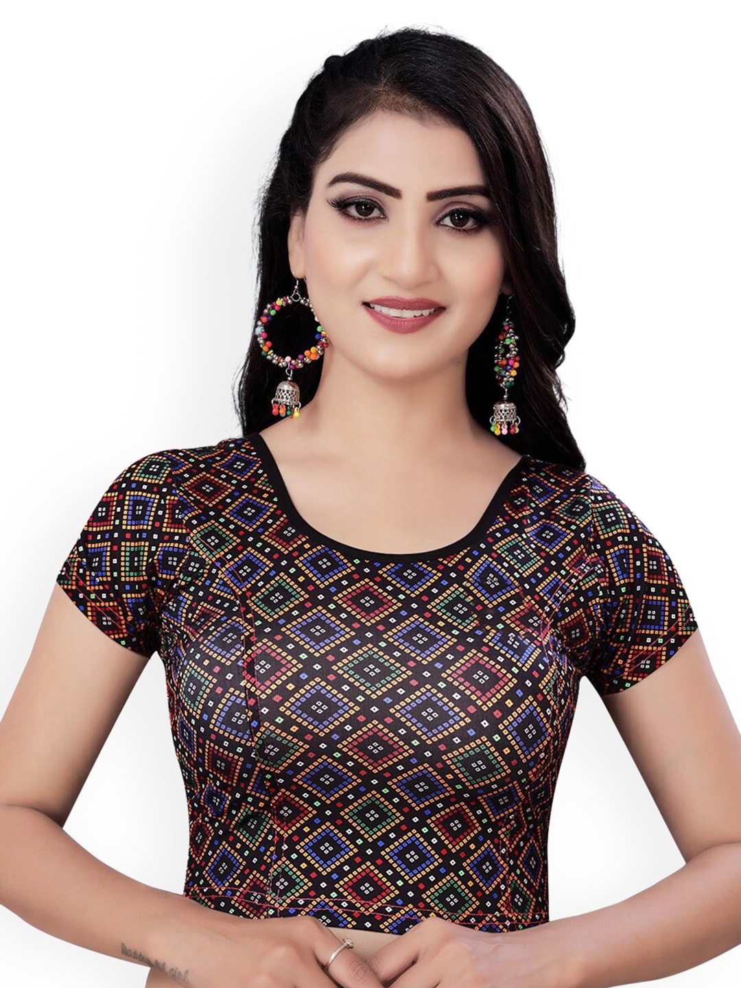 

HIMRISE Printed Saree Blouse, Black