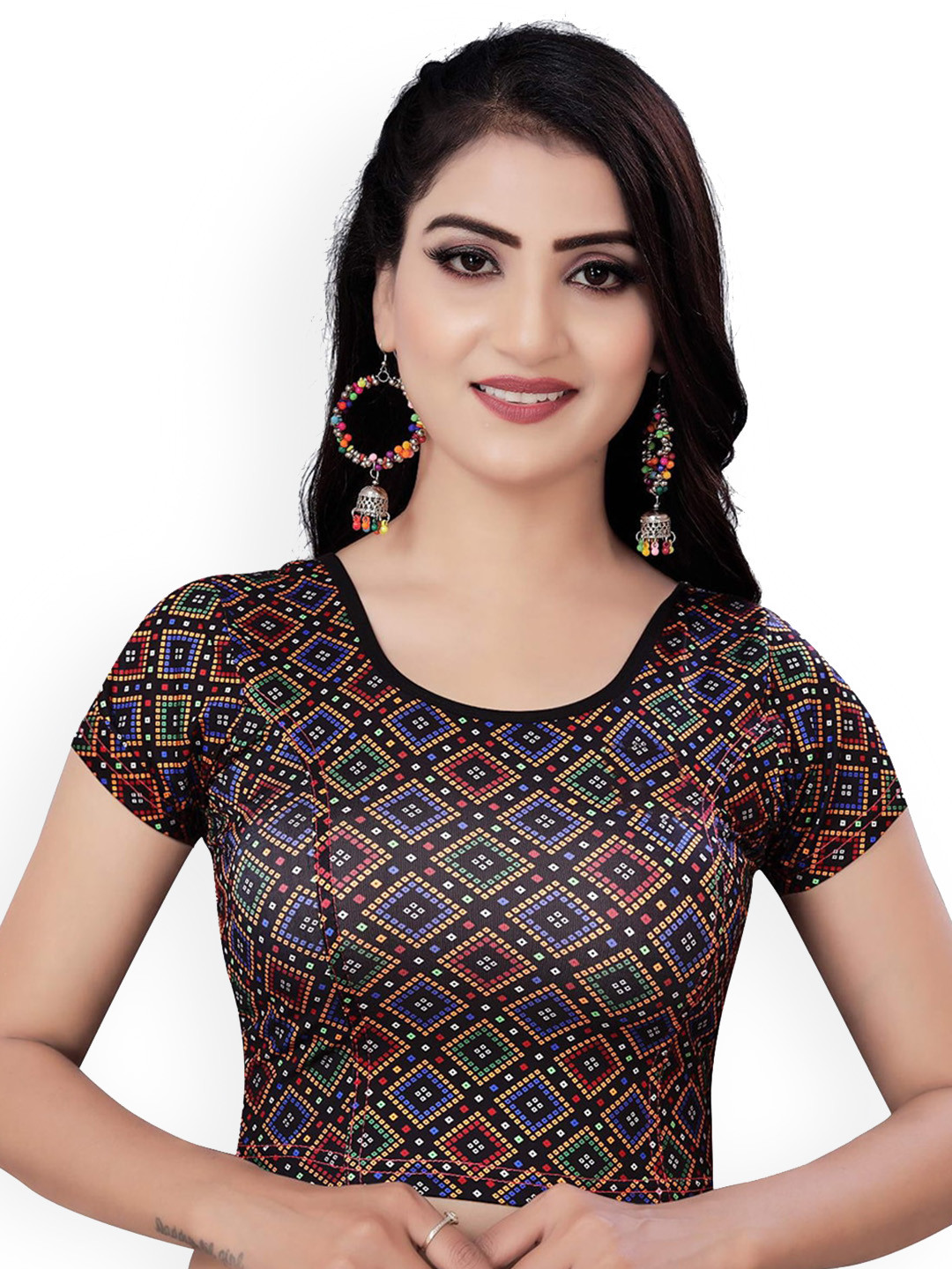

HIMRISE Printed Saree Blouse, Black