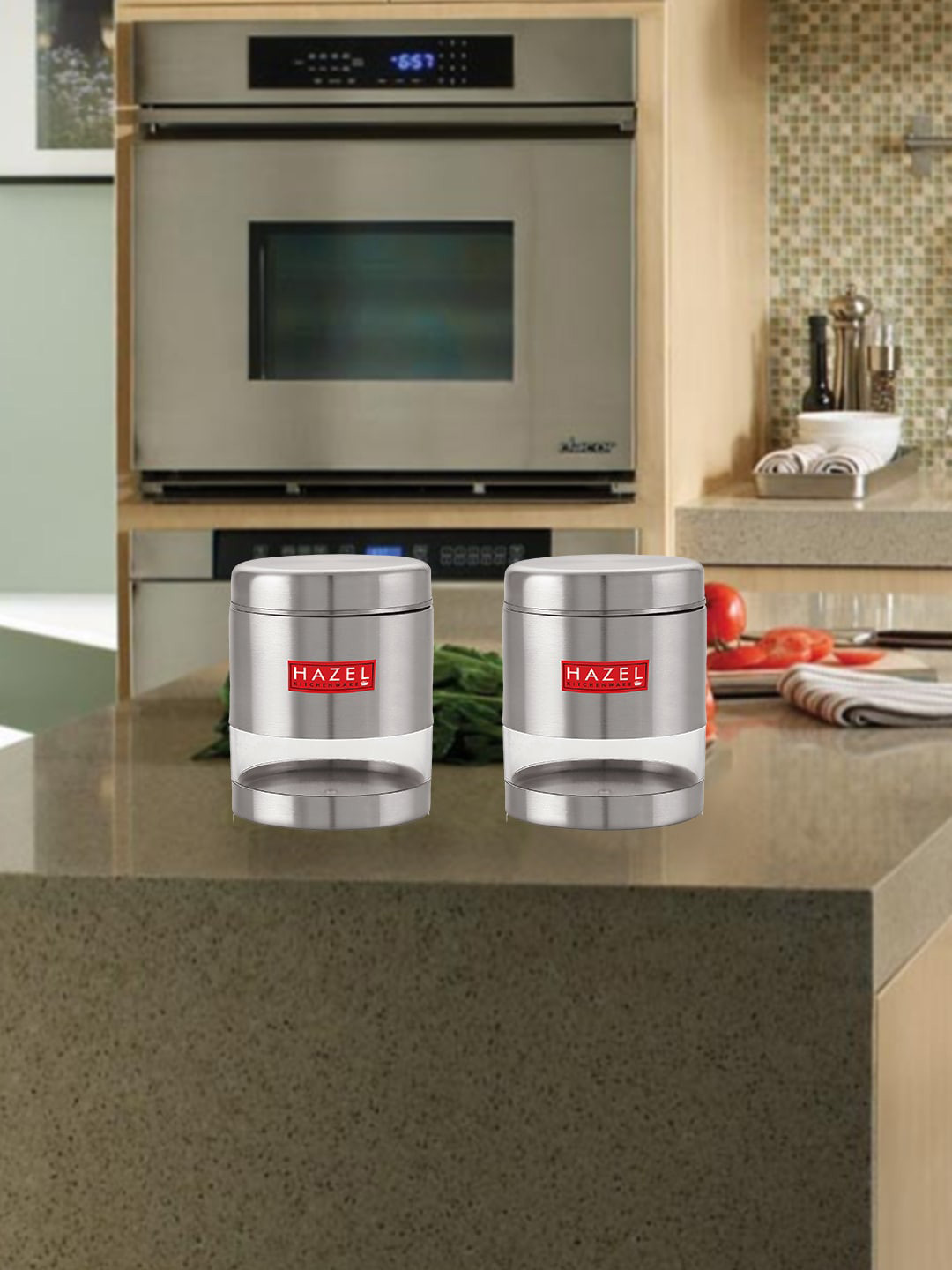 

HAZEL Set Of 2 Stainless Steel Transparent Food Containers 600 ml Each, Silver
