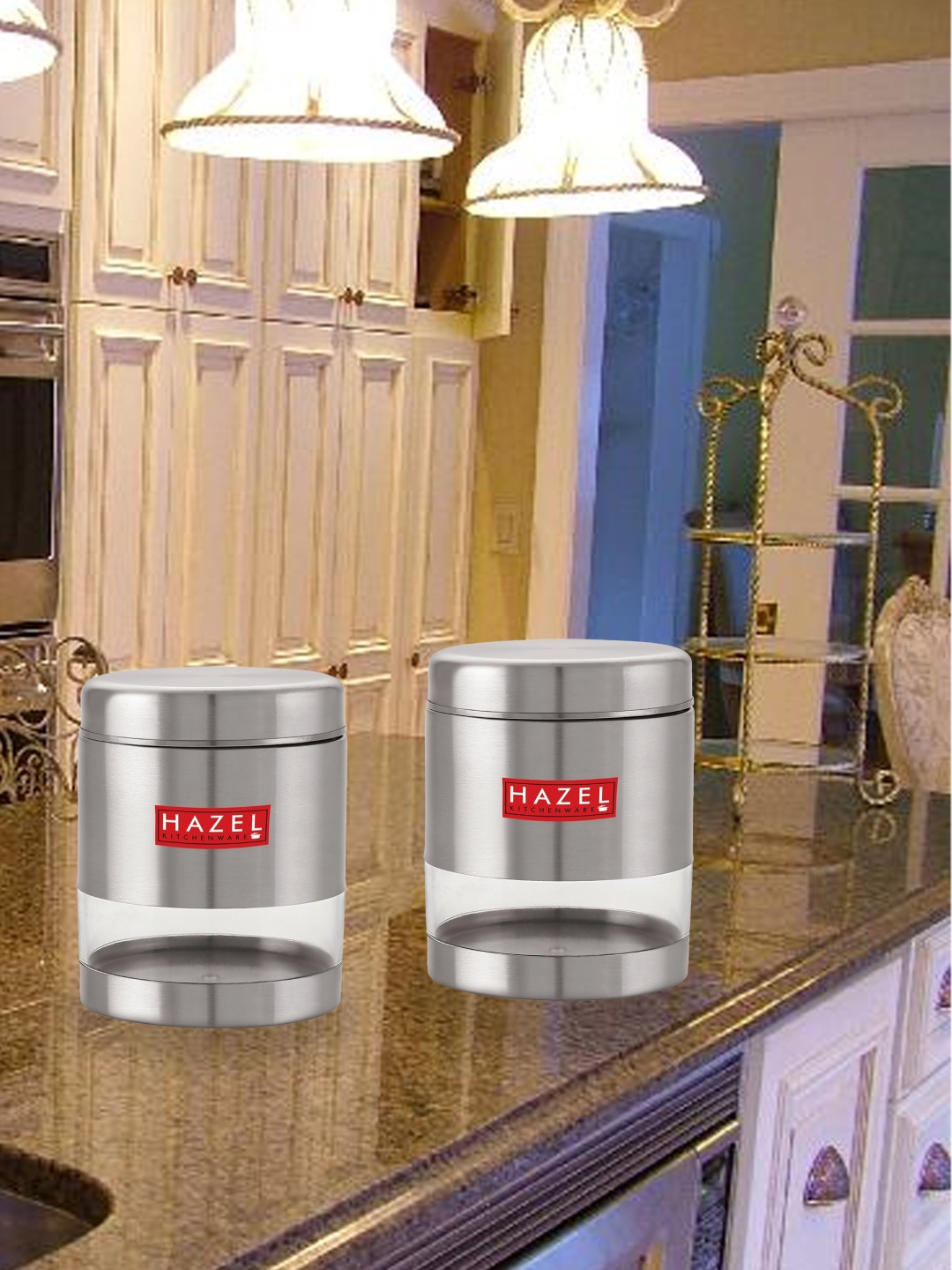 

HAZEL Set Of 2 Stainless Steel Transparent Matt Finish Food Containers 1litre Each, Silver