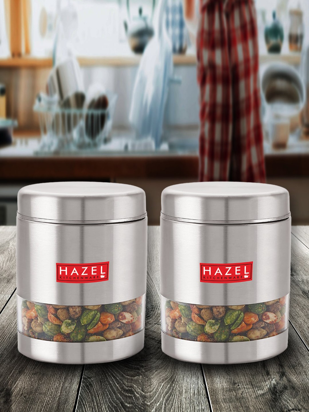 

HAZEL Set Of 2 Stainless Steel Transparent Food Containers 800ml Each, Silver