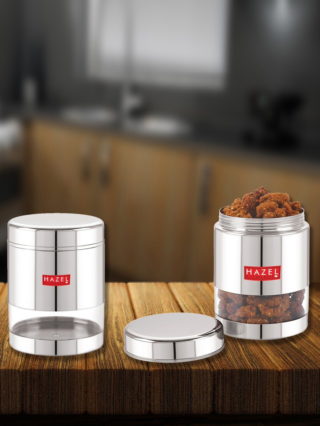 

HAZEL Set Of 2 Stainless Steel Transparent Food Containers 800 ML Each, Silver