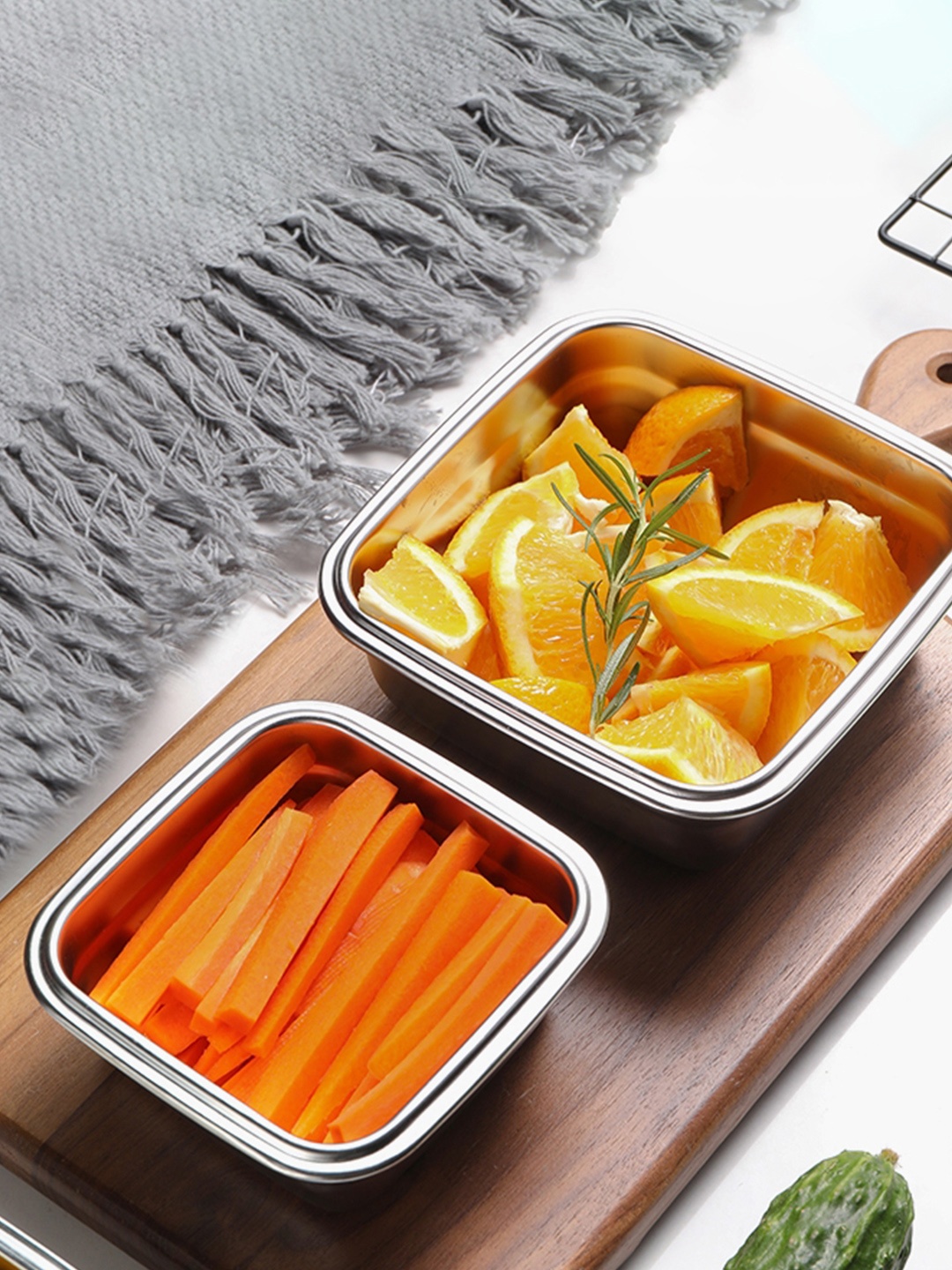 

HAZEL Set Of 2 Stainless Steel Airtight Square Lunch Box, Silver