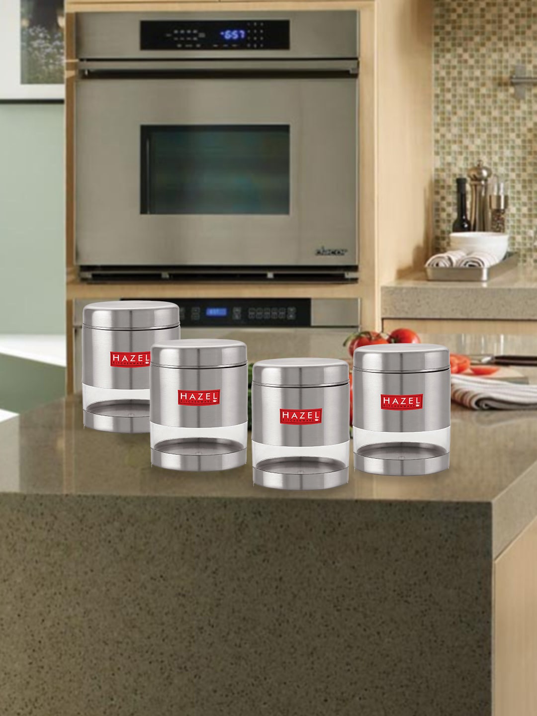 

HAZEL Set Of 4 Stainless Steel Storage Jars 600ML, Silver