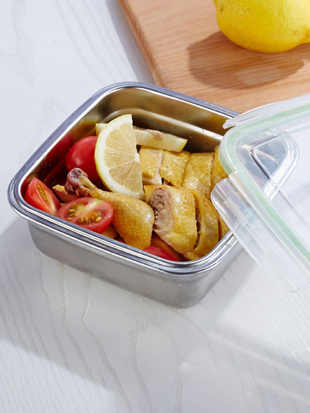

HAZEL Stainless Steel Airtight Leakproof Square Lunch Box 1.2 ltrs, Silver