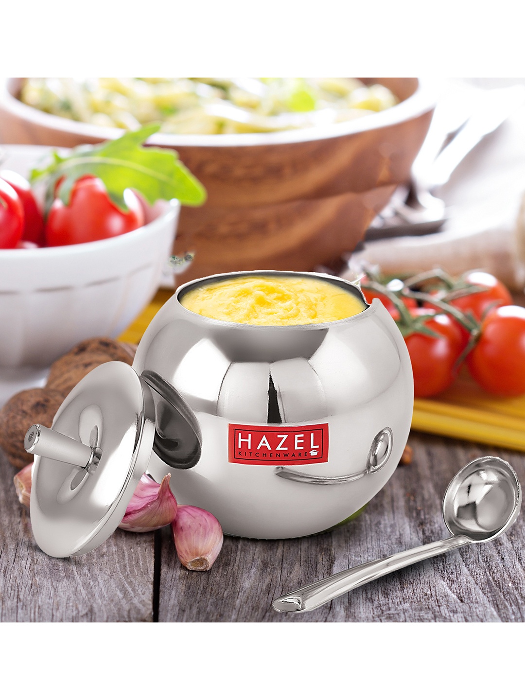 

HAZEL Stainless Steel Orange Shaped Ghee Dani Oil Pot Container 320 ML, Silver