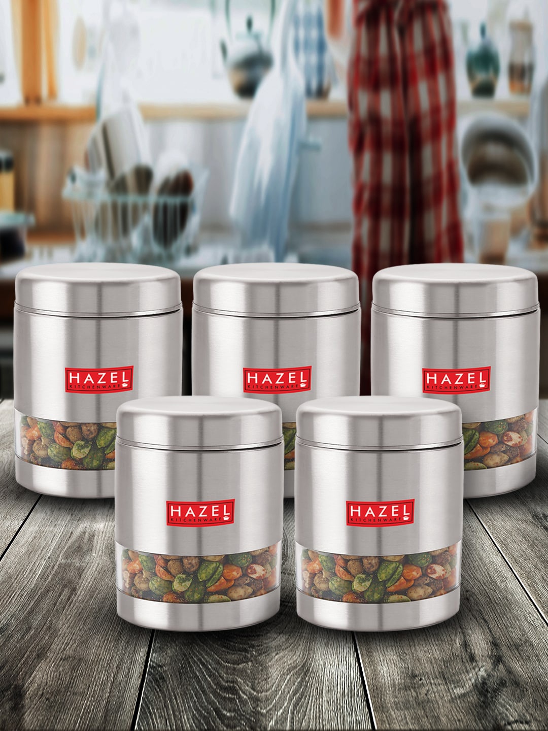 

HAZEL Set Of 5 Stainless Steel Food Containers 800 ml each, Silver