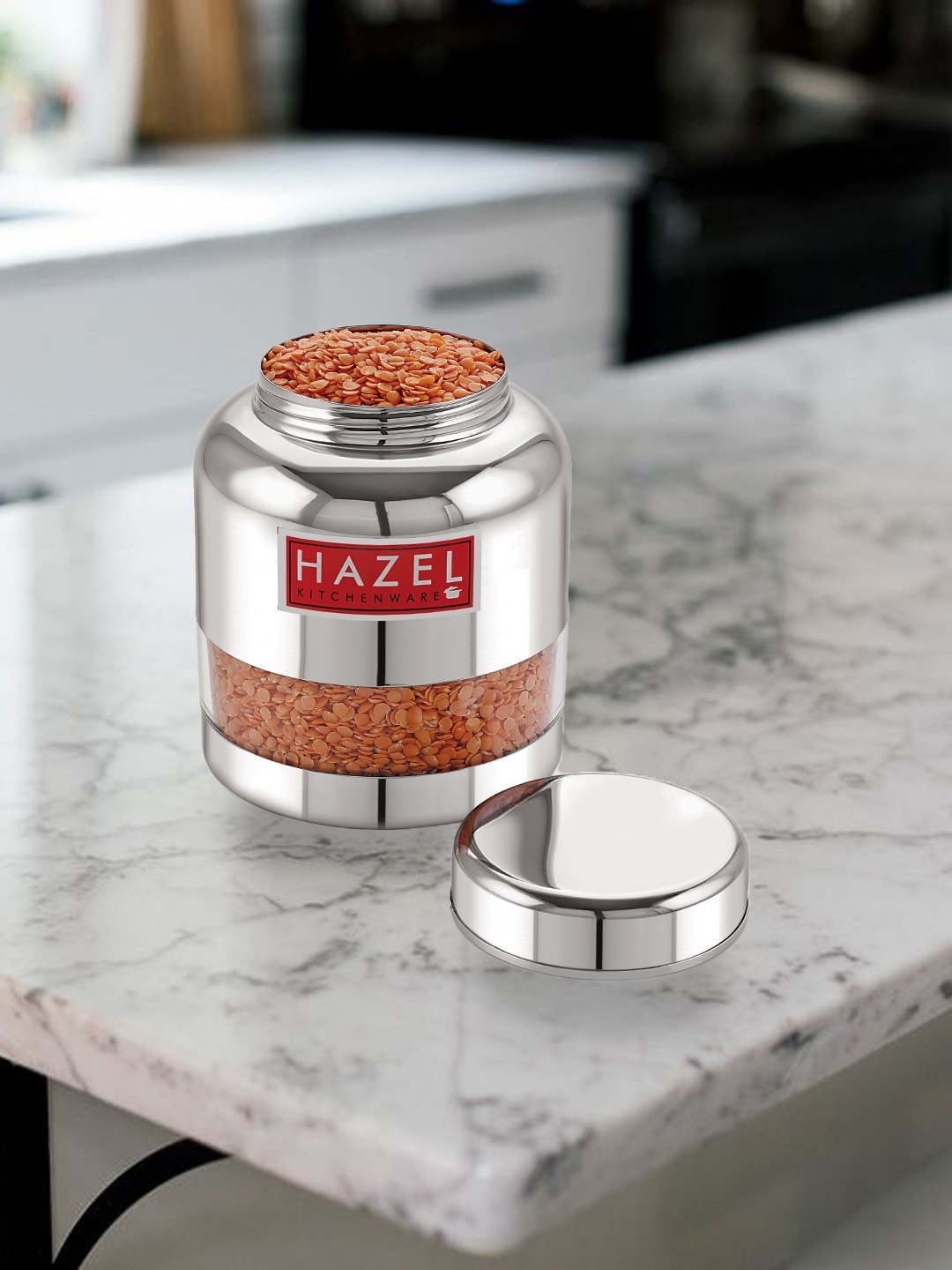 

HAZEL Stainless Steel Transparent Storage Jar 1 Ltr, Silver