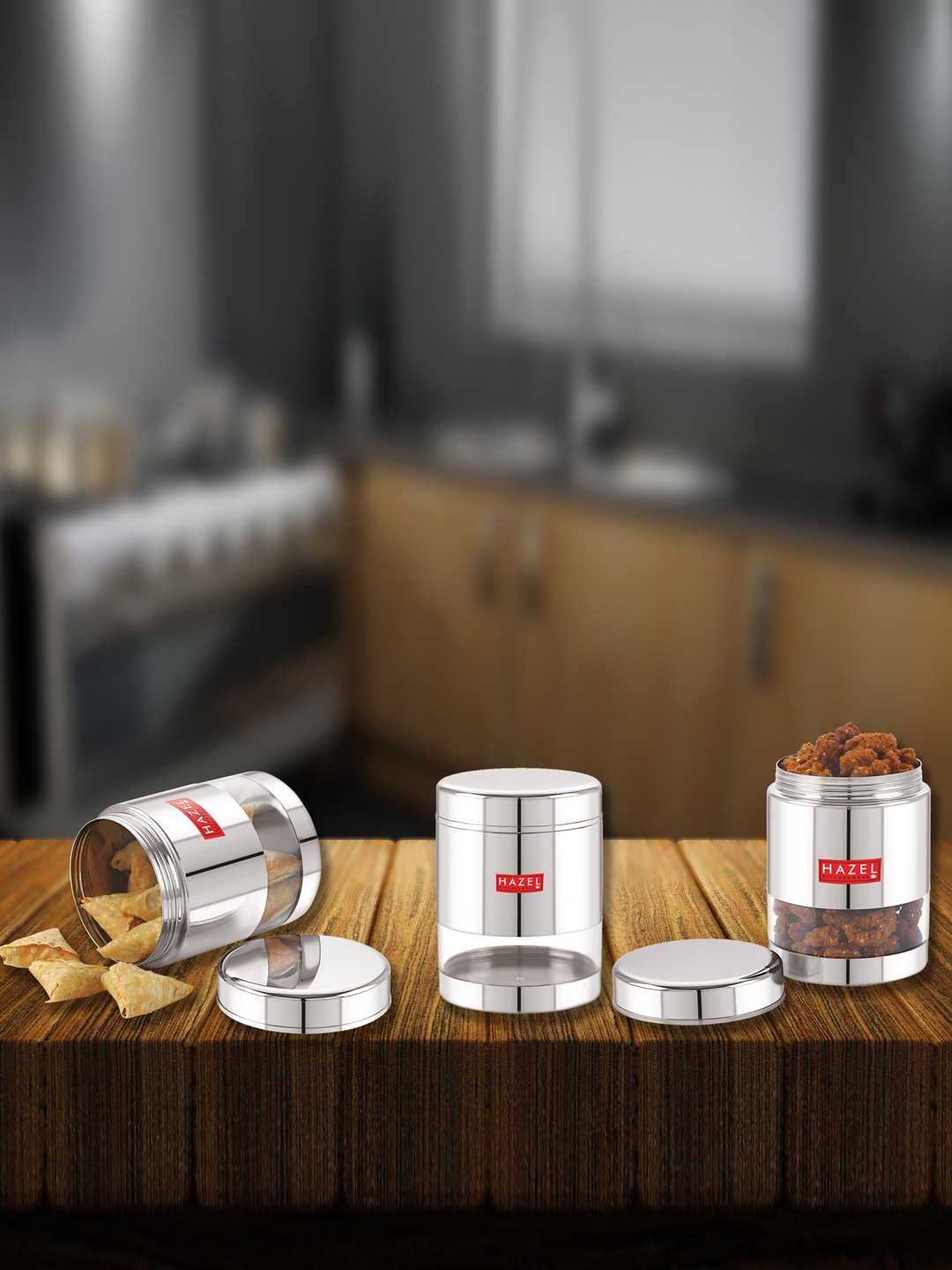 

HAZEL Set of 3 Stainless Steel Storage Jars 800 ml, Silver