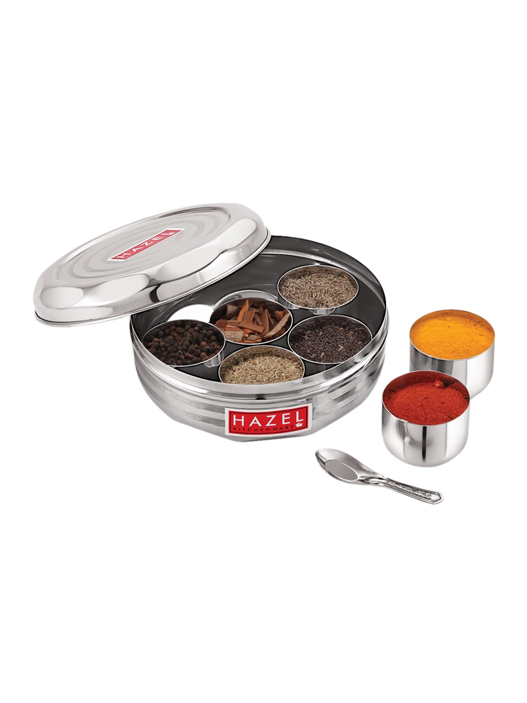 

HAZEL Stainless Steel Spice Box with 7 Wati & Small Spoon, Silver