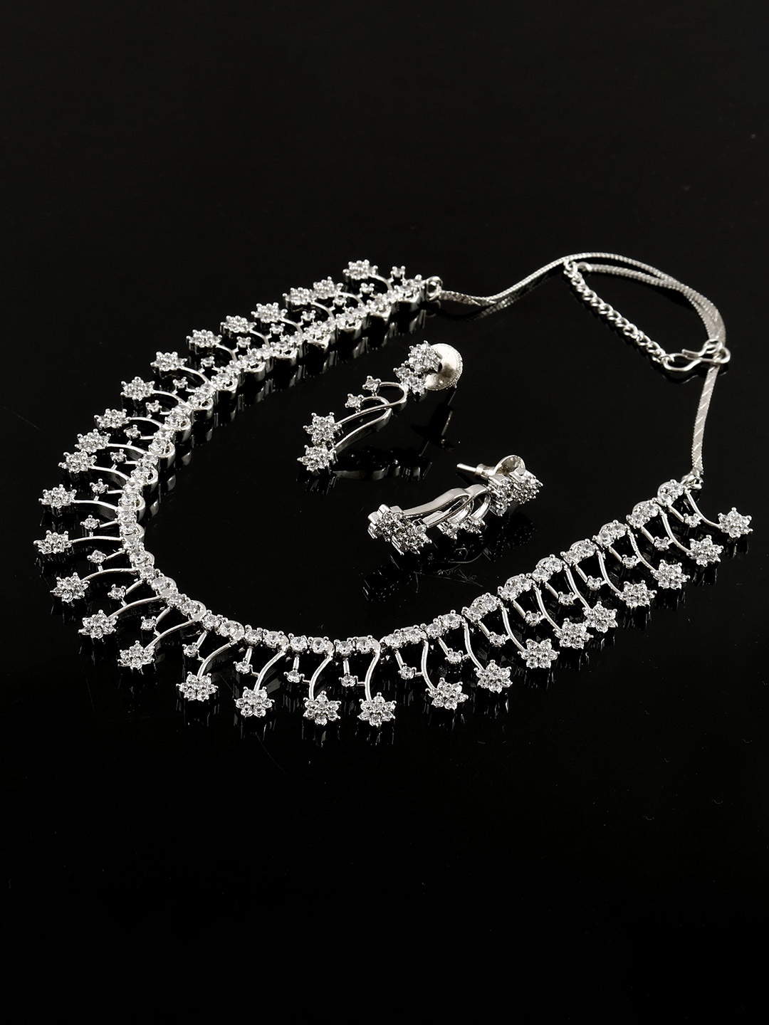 

Jewar Mandi Women Silver-Plated Cubic Zirconia-Studded Necklace and Earrings, White