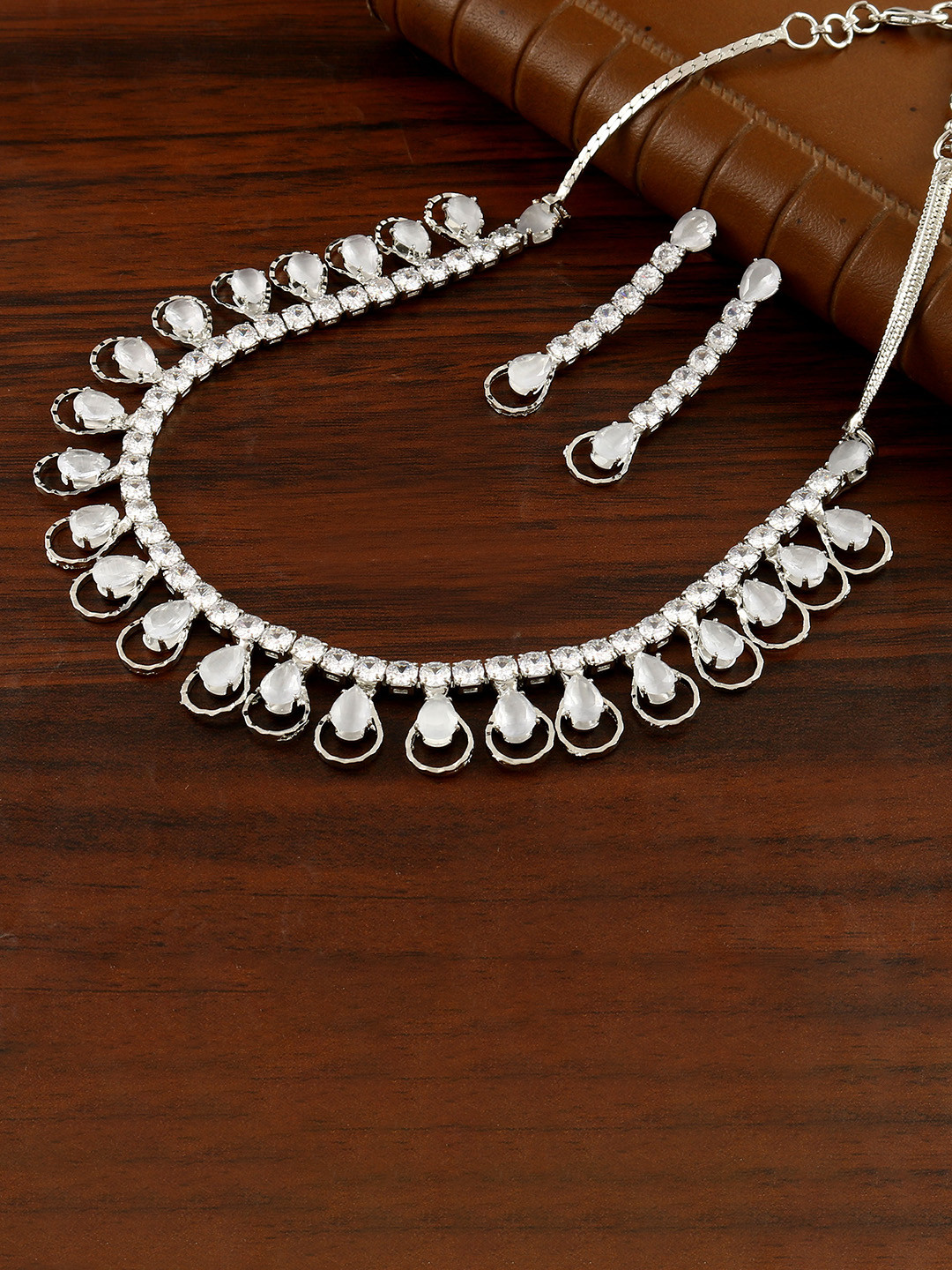 

Jewar Mandi Women Silver-Plated CZ-Studded Necklace and Earrings, White