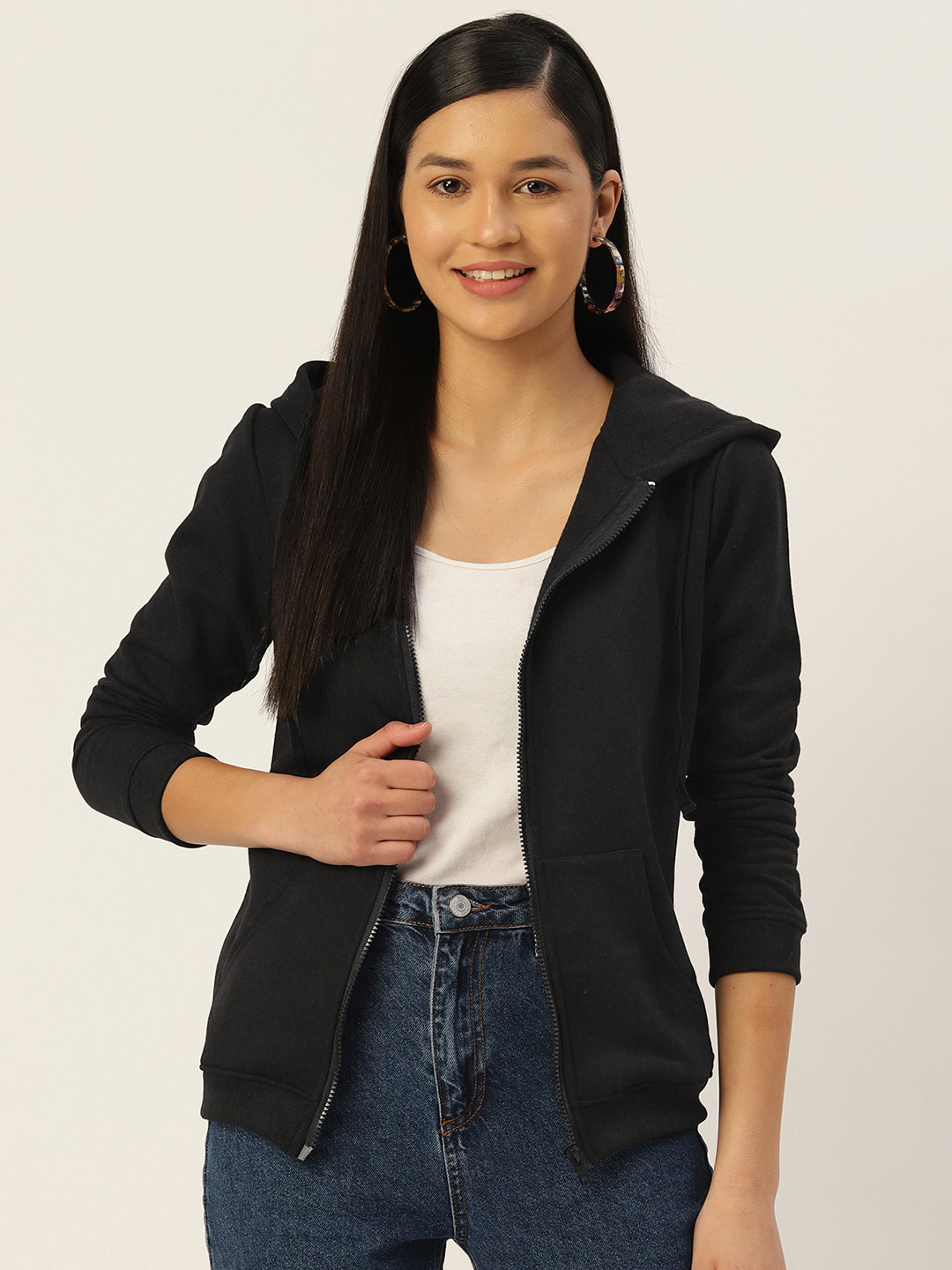 

U&F Women Black Hooded Sweatshirt