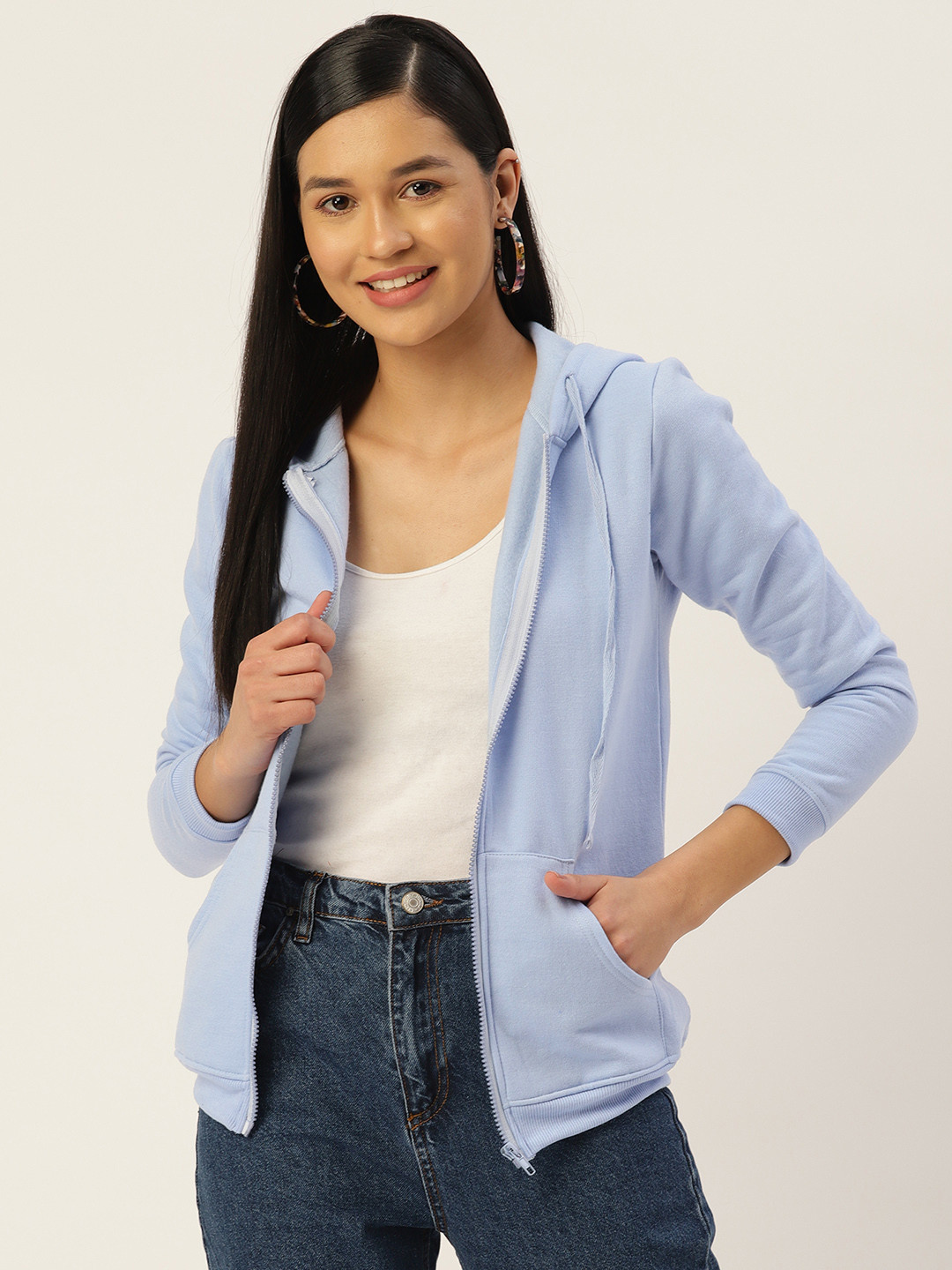 

U&F Women Turquoise Blue Hooded Sweatshirt