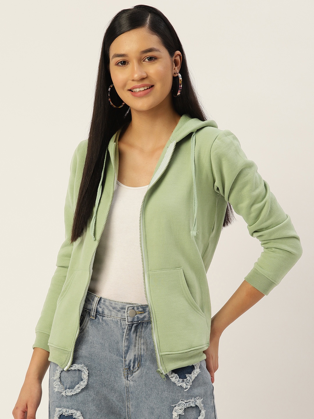 

U&F Women Green Hooded Sweatshirt