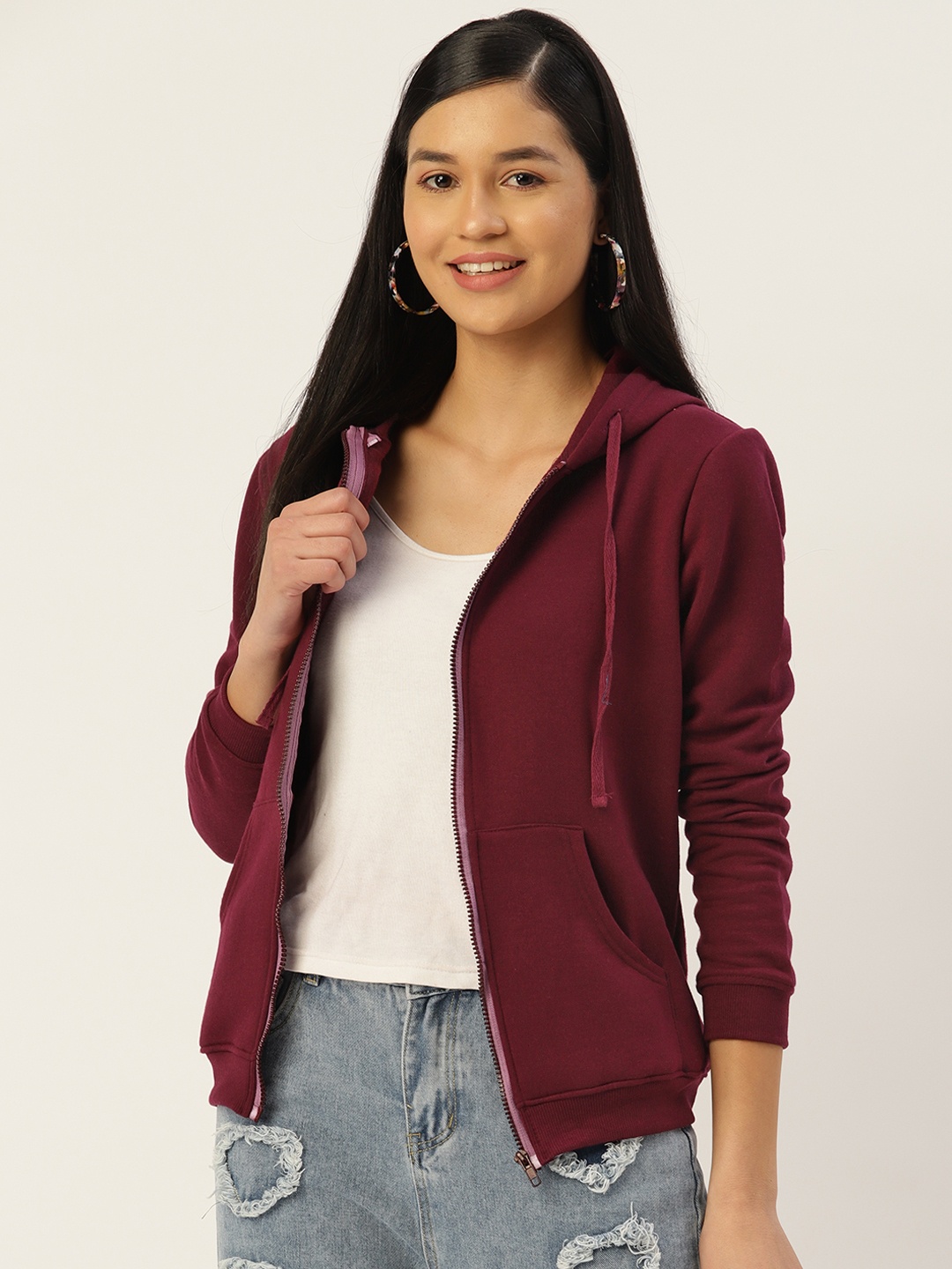 

U&F Women Maroon Hooded Sweatshirt